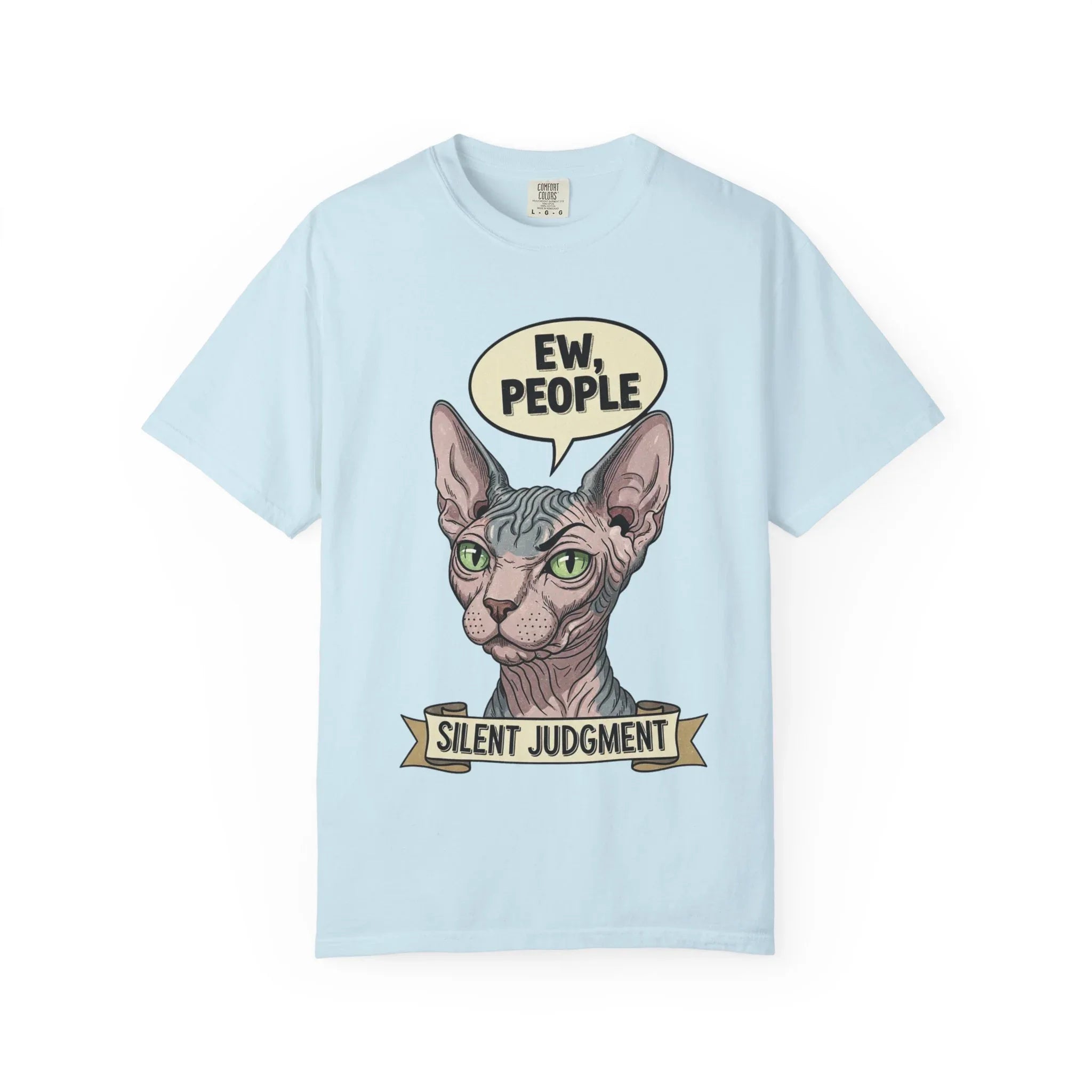 Funny Sphynx Cat Shirt - "Ew, People" Hoodie - Sarcastic Introvert Gift - Hairless Cat Tee - Silent Judgment Graphic Shirt - Grunge Style Cat Lover Top Chambray