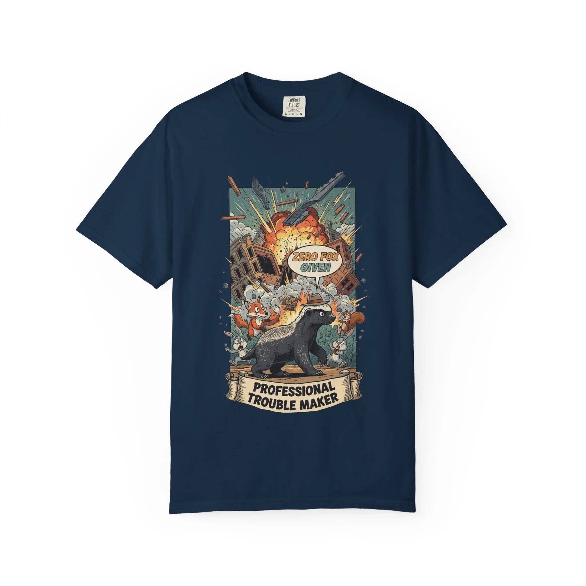 Funny Honey Badger Shirt - "Zero Fox Given" Hoodie - Professional Trouble Maker Tee - Retro Comic Style Graphic - Cool Animal Meme Gift for Sarcastic Men & Women True Navy