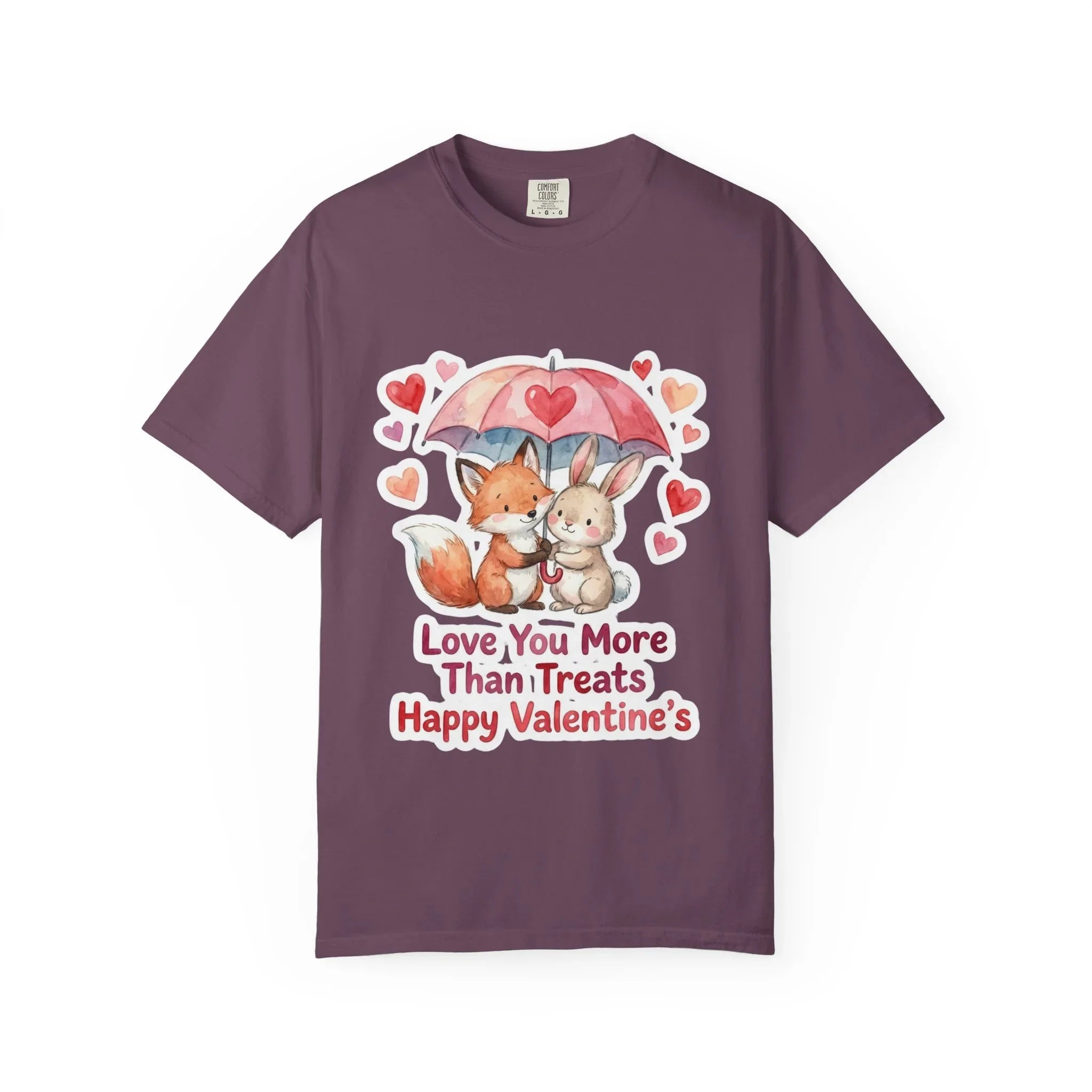 Fox and Bunny Under Umbrella Valentines Naptime T Shirt Cute Watercolor Animal Couple Gift Cozy Vintage Aesthetic Romantic Valentines Day Berry M