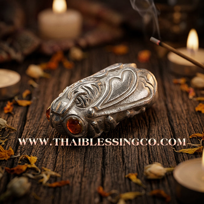 🌟 ✨ Authentic Thai Amulet 2020: Sovereign "Phaya Rerai - Tor Ngan Tor Thong" (The Celestial Cicada of Infinite Wealth) by Kruba Wimala, Doi Chom Wae Monastic Office – Sacred Silver-Alloy (Ngan Yuang) Edition, Base-Filled with Sacred Cicada Herbal Powder