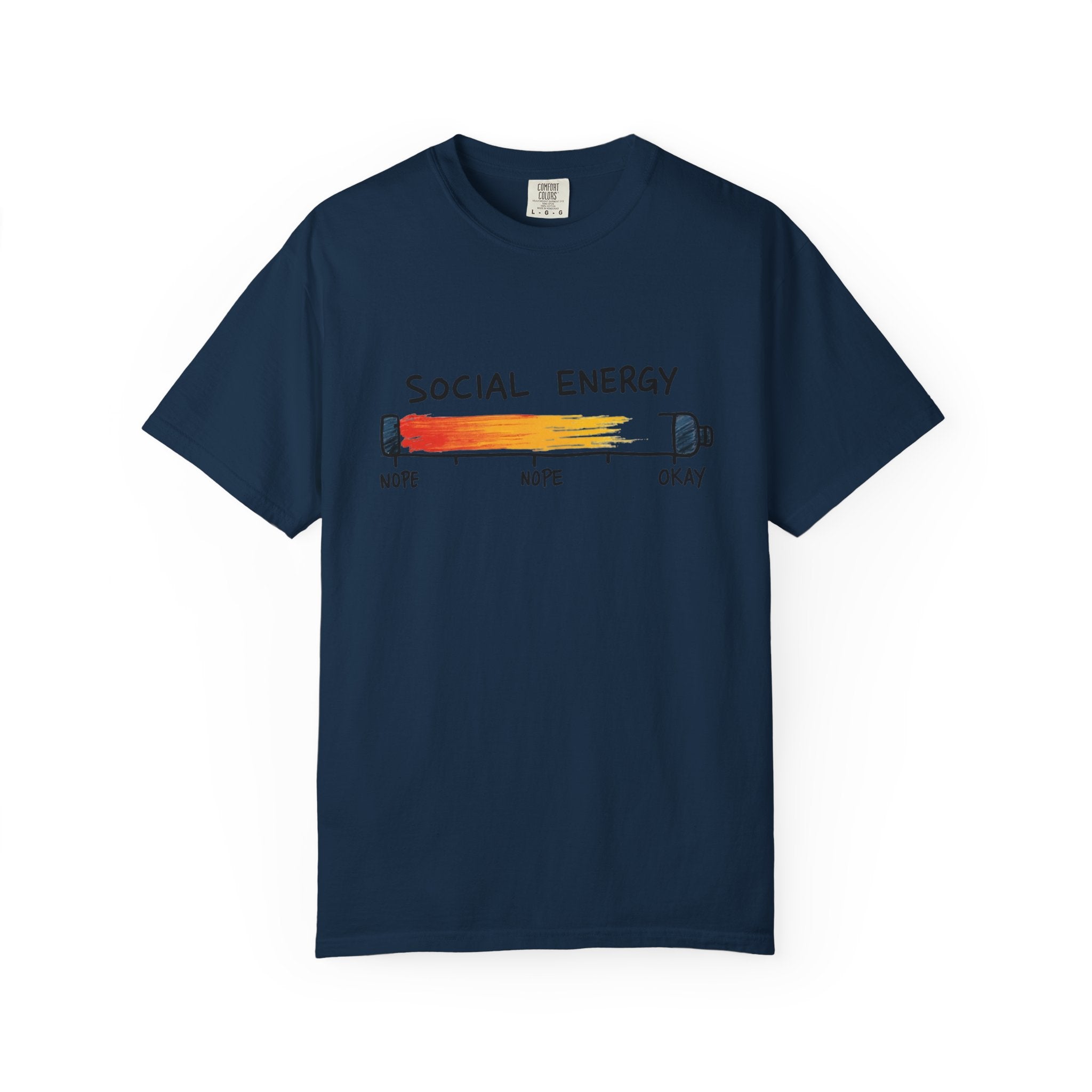 Social Energy Meter Shirt, Introvert Humor Tee, Social Battery Bar Chart T-Shirt, Funny Minimal Graphic, Nope to Okay Gift True Navy