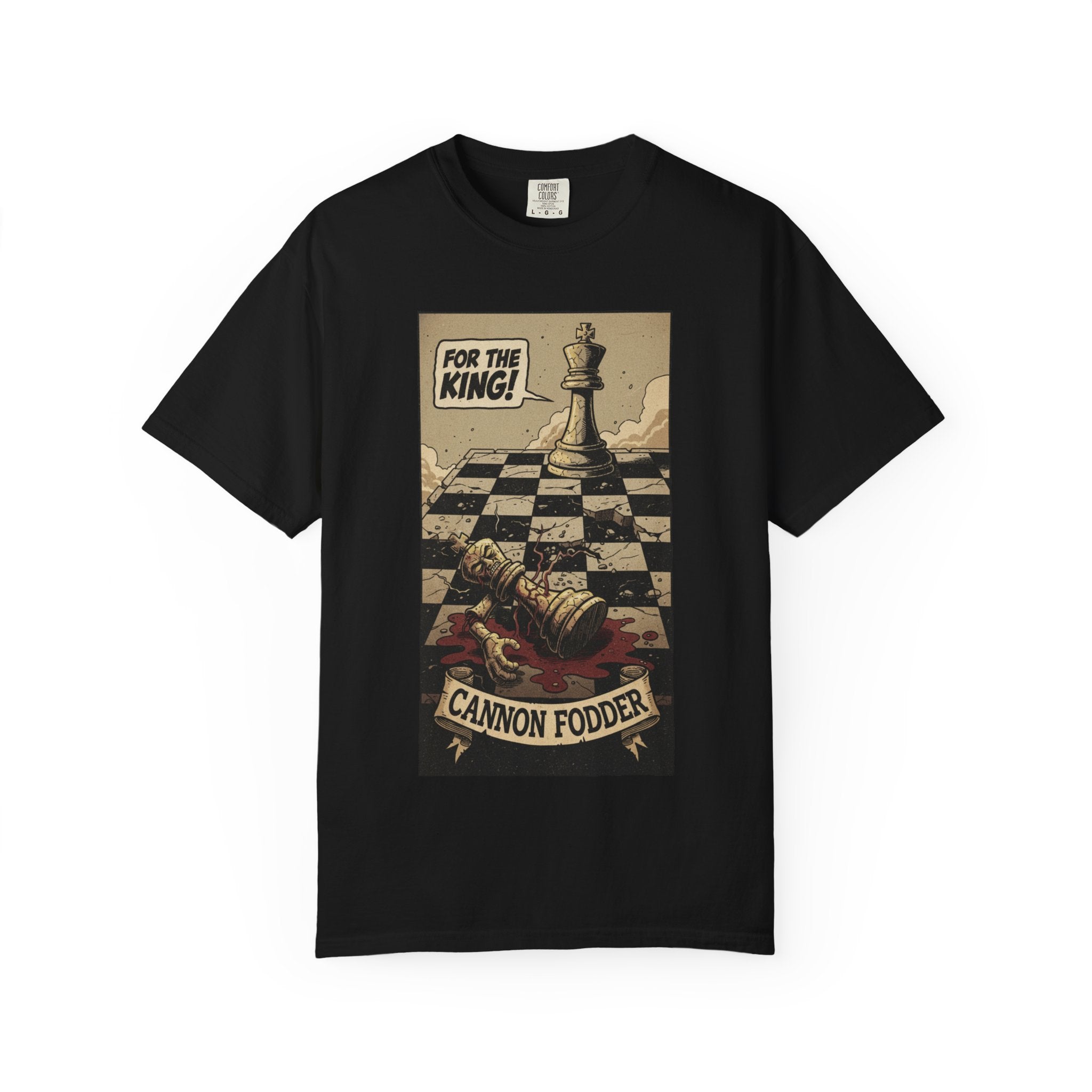 T-Shirt — "For the King! Cannon Fodder" Vintage Chess Graphic Tee Black