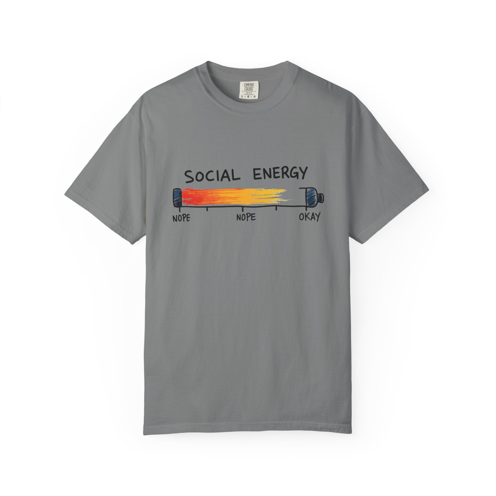 Social Energy Meter Shirt, Introvert Humor Tee, Social Battery Bar Chart T-Shirt, Funny Minimal Graphic, Nope to Okay Gift Grey