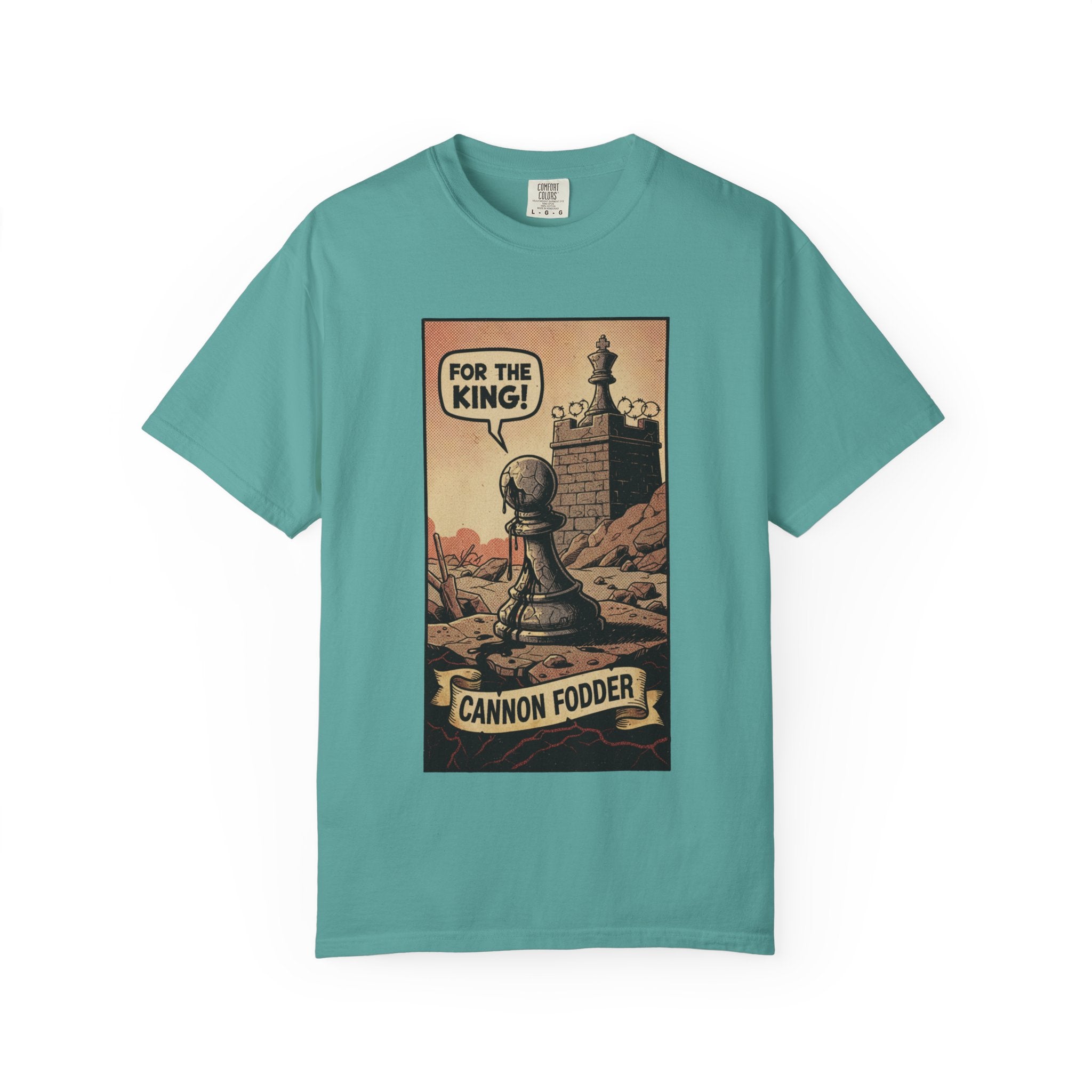 Cannon Fodder Chess T-Shirt - Distressed Vintage Pawn Graphic - Satirical Dark Humor Tee - Retro Political Streetwear Seafoam