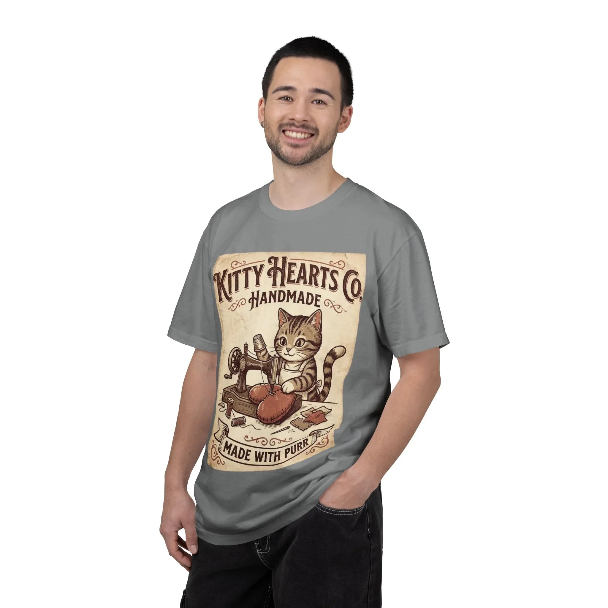 Kitty Hearts Co T-Shirt | Vintage Handmade Cat Sewing Made With Purr Graphic Tee