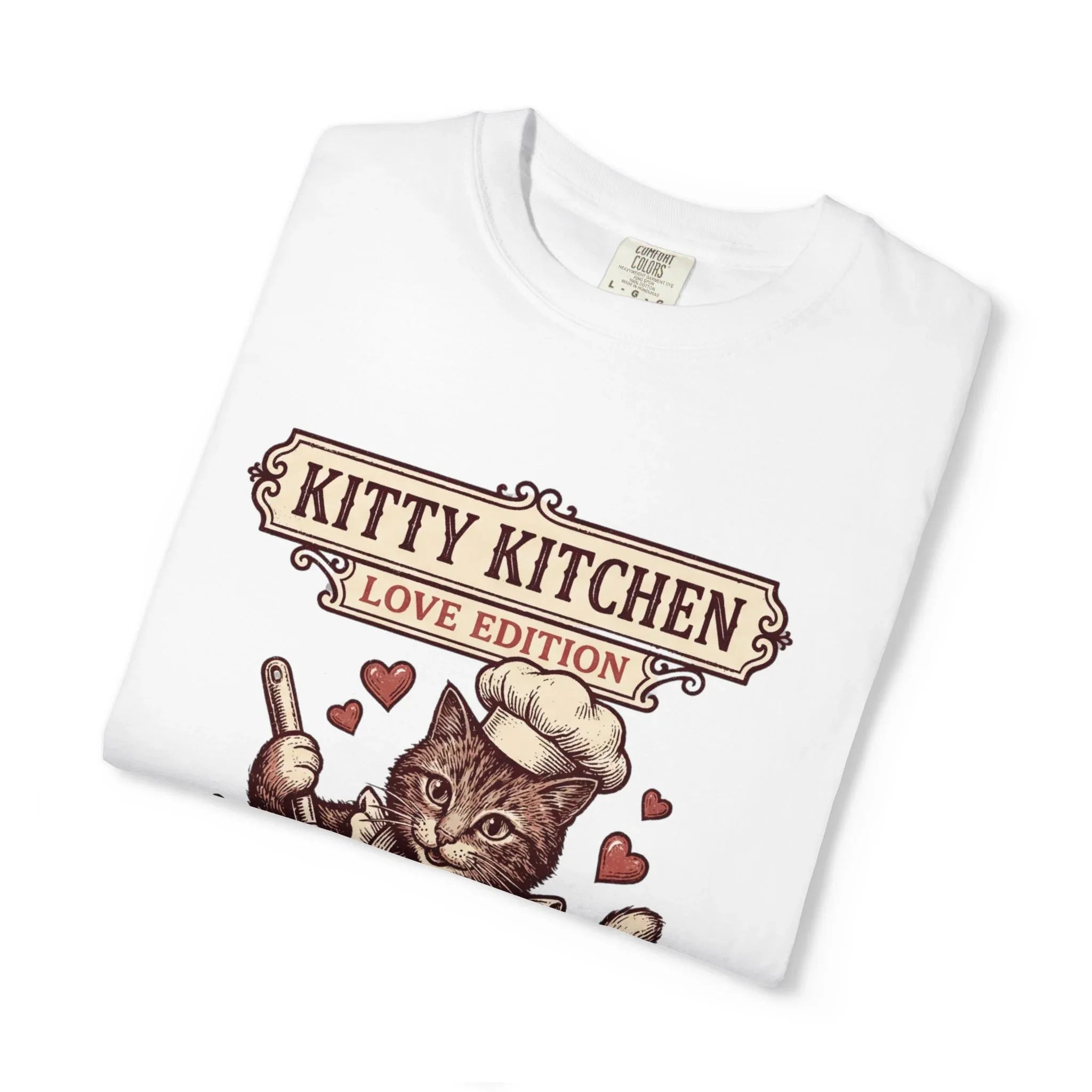 Kitty Kitchen Love T-Shirt | Vintage Cat Chef Whisking You Were Here Graphic Tee