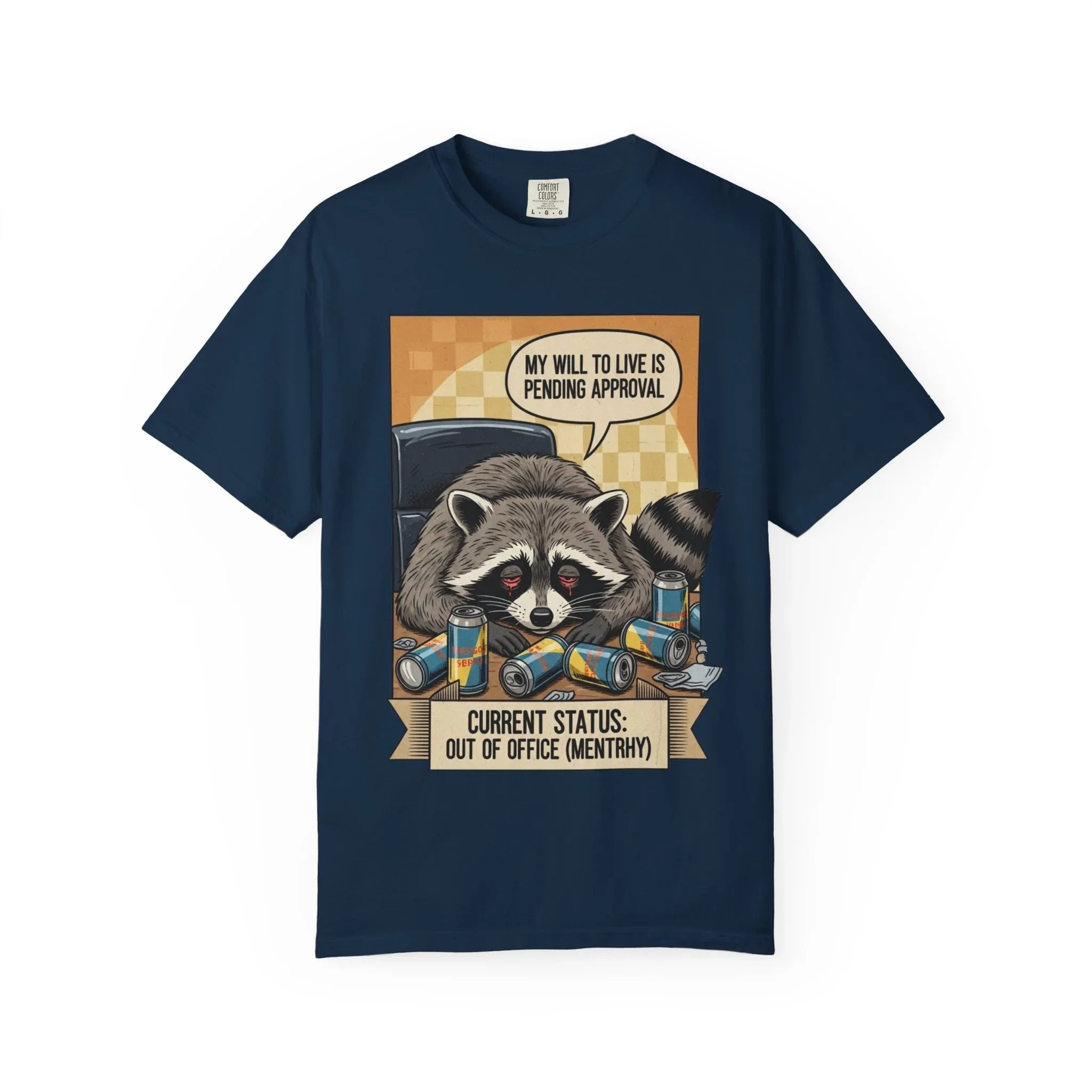 Funny Raccoon Shirt Mentally Exhausted Gift for Coworker Out of Office Tee Retro Trash Panda Corporate Humor Sweatshirt Sarcastic OfficeGift True Navy