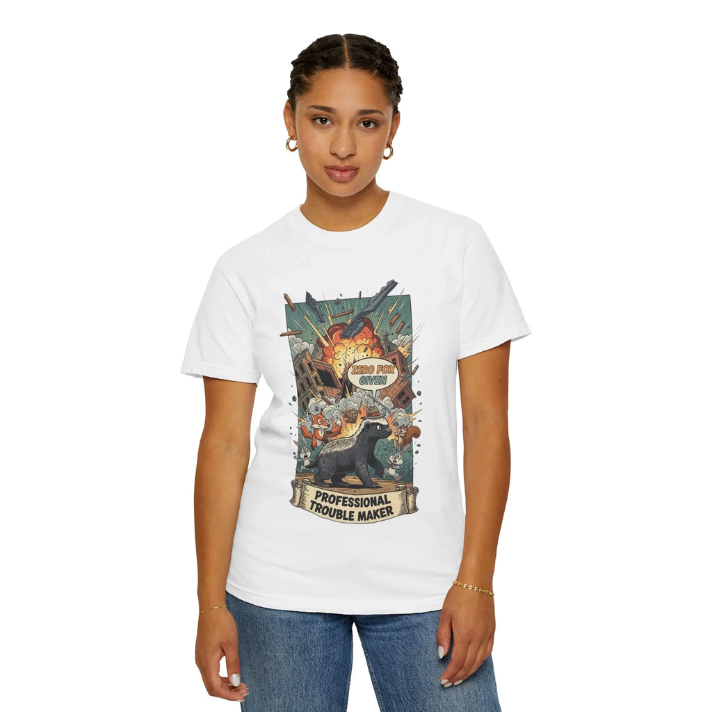 Funny Honey Badger Shirt - "Zero Fox Given" Hoodie - Professional Trouble Maker Tee - Retro Comic Style Graphic - Cool Animal Meme Gift for Sarcastic Men & Women