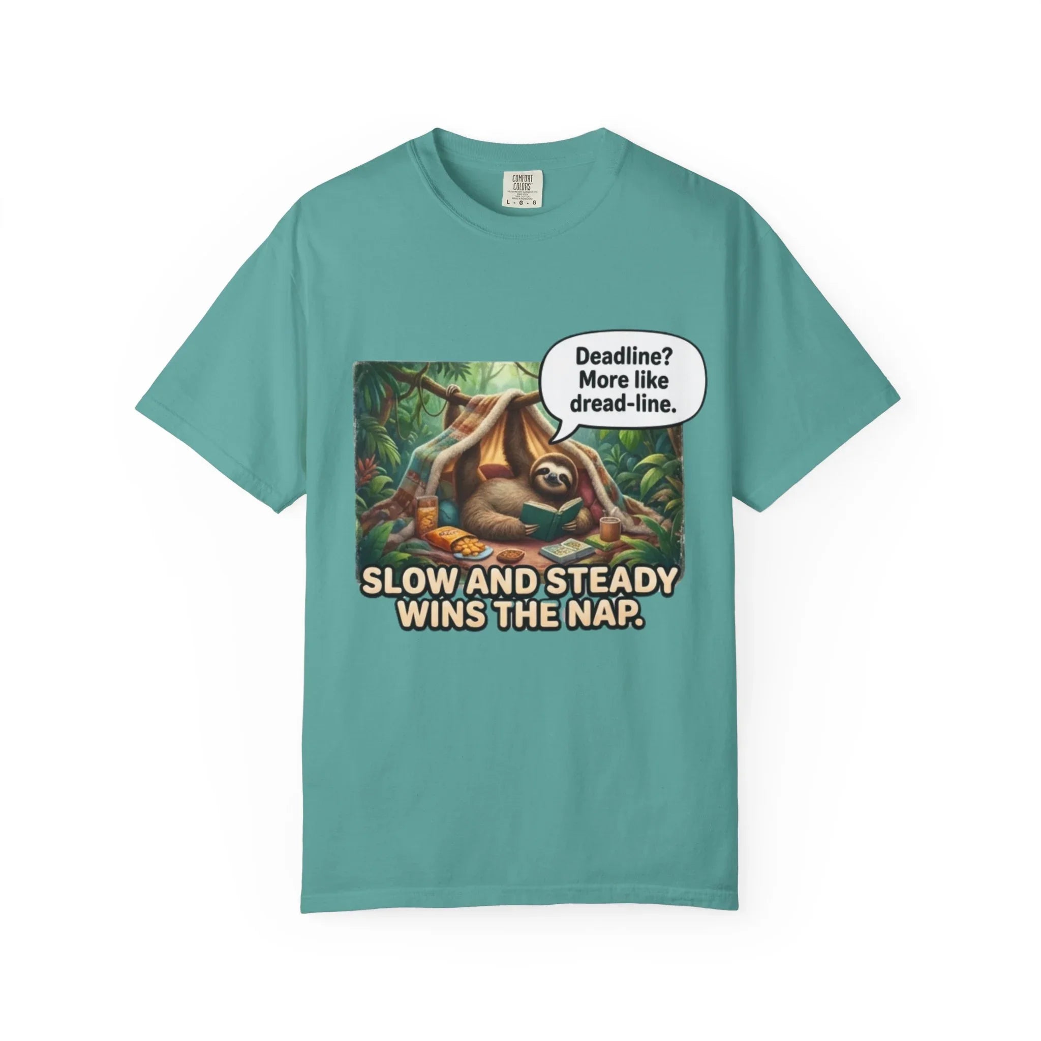 Slow and Steady Wins the Nap Sloth T-Shirt | Cute Lazy Sloth Illustration | Self Care Humor Gift | Vintage Cozy Productivity Tee Seafoam