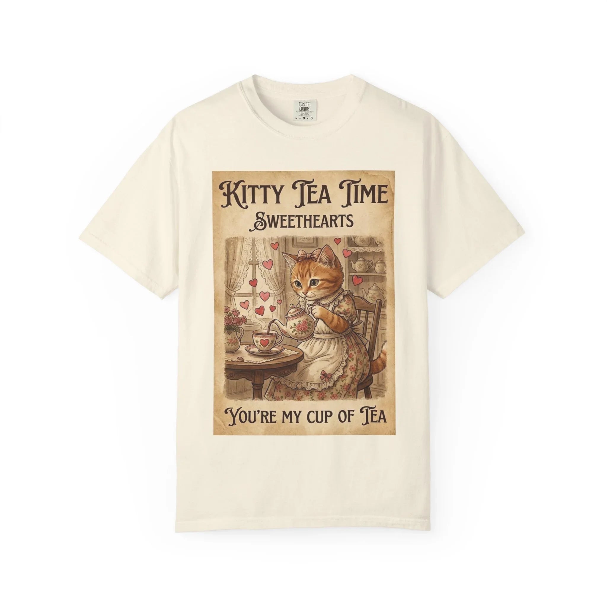 Kitty Tea Time T-Shirt | Vintage Cat Youre My Cup of Tea Graphic Tee | Retro Cozy Cat Lover Gift Shirt Ivory
