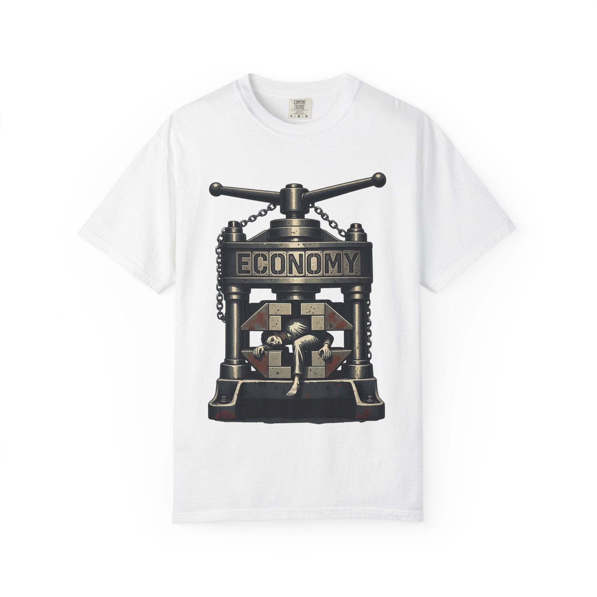 Vintage Dystopian Work Overload Shirt | Retro All-Seeing Eye Tee | Corporate Burnout Graphic | Dark Academia Aesthetic | Gift for Office Workers | Philosophy Satire Unisex T-Shirt White