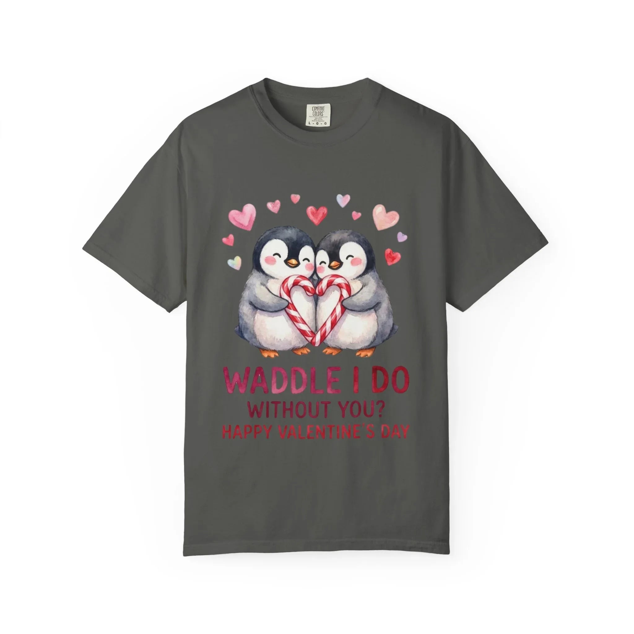 Valentine Penguin Couple Candy Hearts T Shirt Waddle I Do Without You Watercolor Cozy Vintage Aesthetic Gift Lovers Soft Cotton Romantic Tee Pepper
