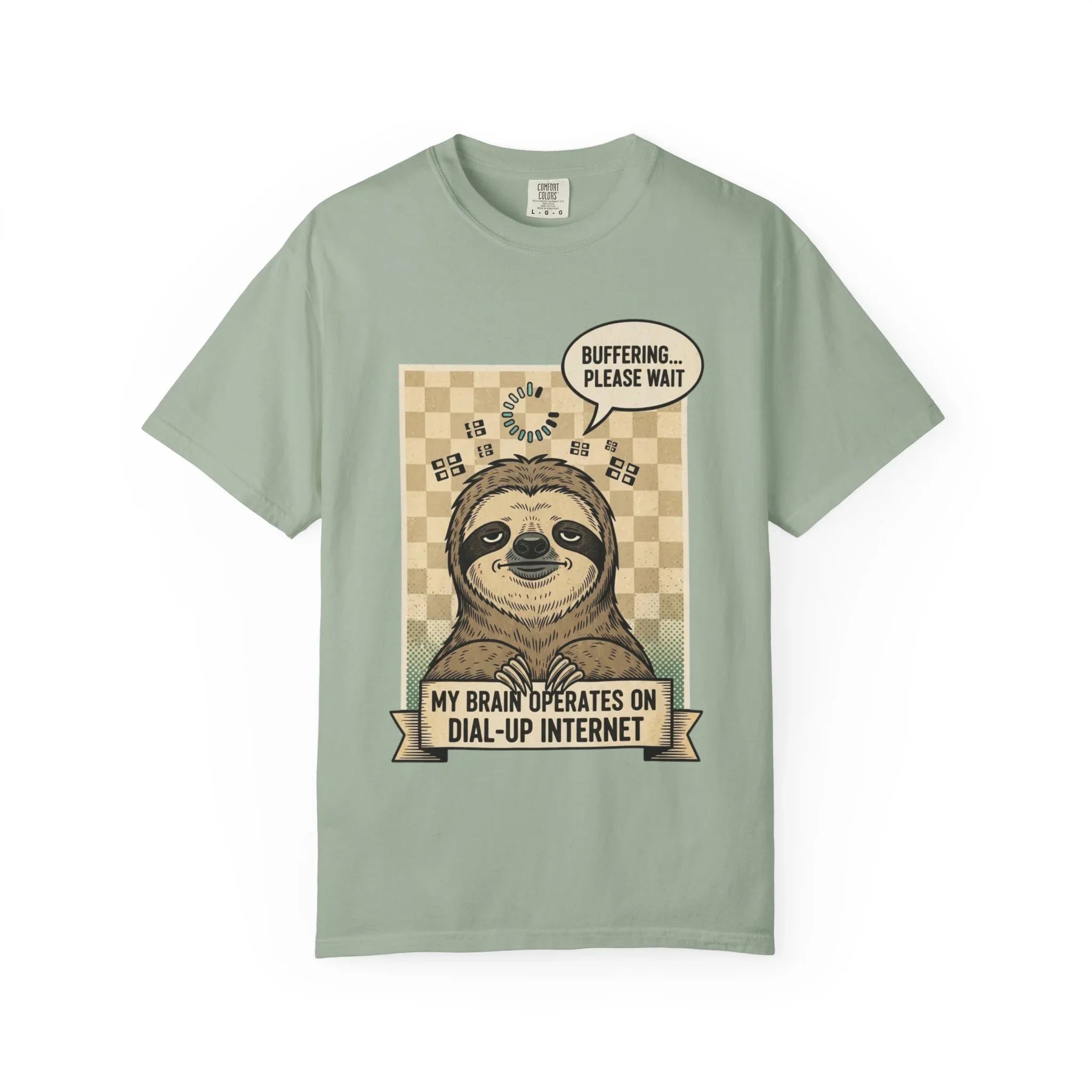 Funny Sloth Shirt - Retro 90s Dial-Up Internet Tee - "My Brain Operates on Dial-Up" Buffering Graphic T-Shirt - Sarcastic Sloth Lover Gift - Vintage Style Comfort Colors Apparel Bay