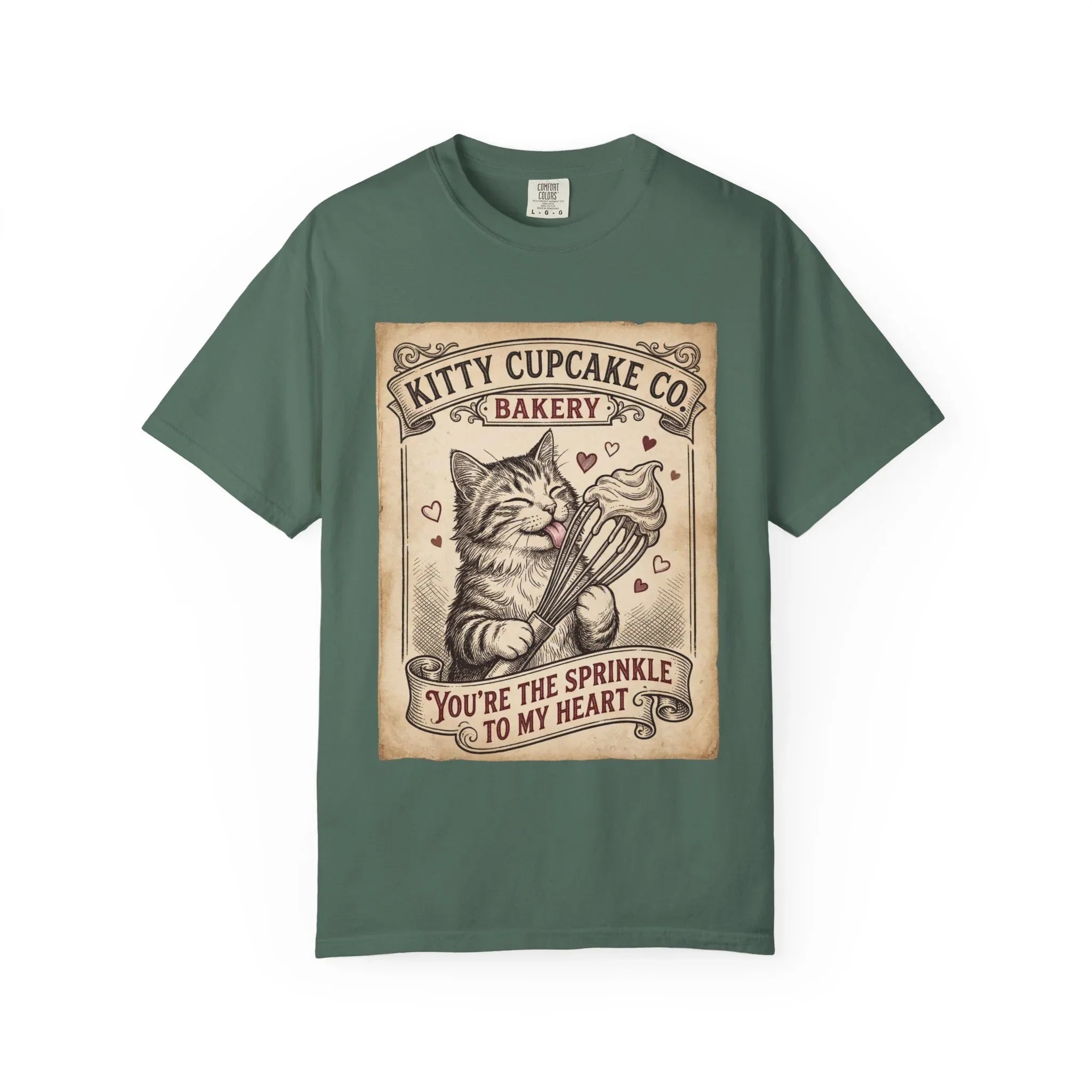 Kitty Cupcake Co T-Shirt | Vintage Cat Bakery Youre the Sprinkle to My Heart Graphic Tee Blue Spruce