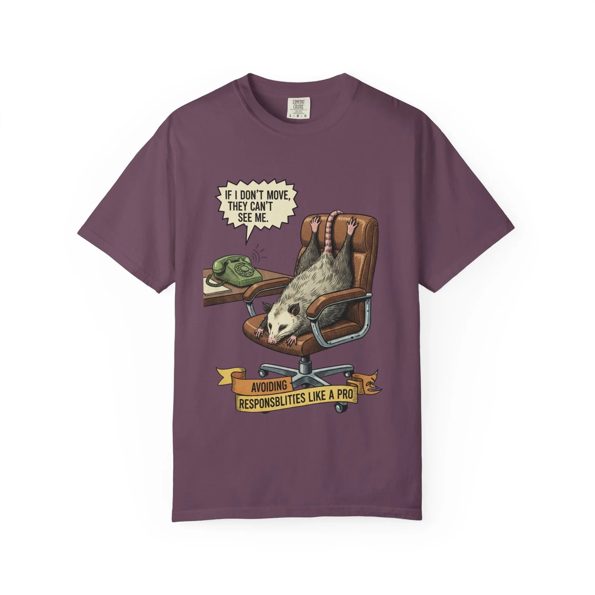 Funny Opossum Shirt - Procrastination Gift - Office Humor Tee - Introvert Sweatshirt - "Avoiding Responsibilities Like A Pro" - Vintage Opossum Illustration - Social Anxiety Top Berry M