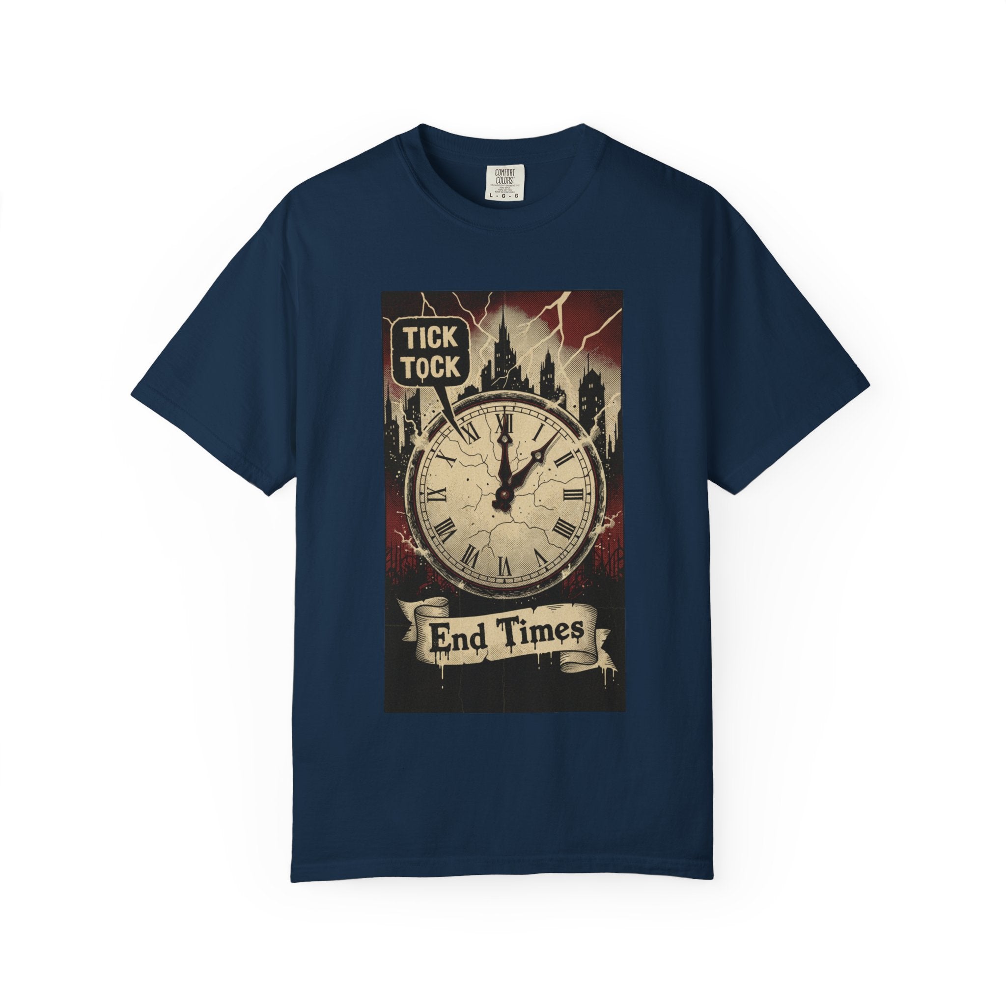 Doomsday Clock Shirt End Times Vintage Comic Tee Dark Aesthetic Grunge Top Apocalypse Graphic Retro Gothic Clothing Tick Tock Shirt True Navy