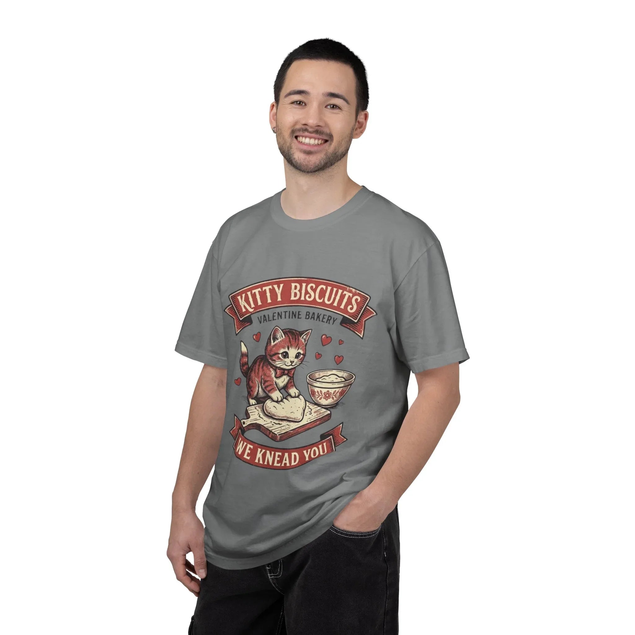 Kitty Biscuits T-Shirt | Valentine Bakery Cat We Knead You Graphic Tee