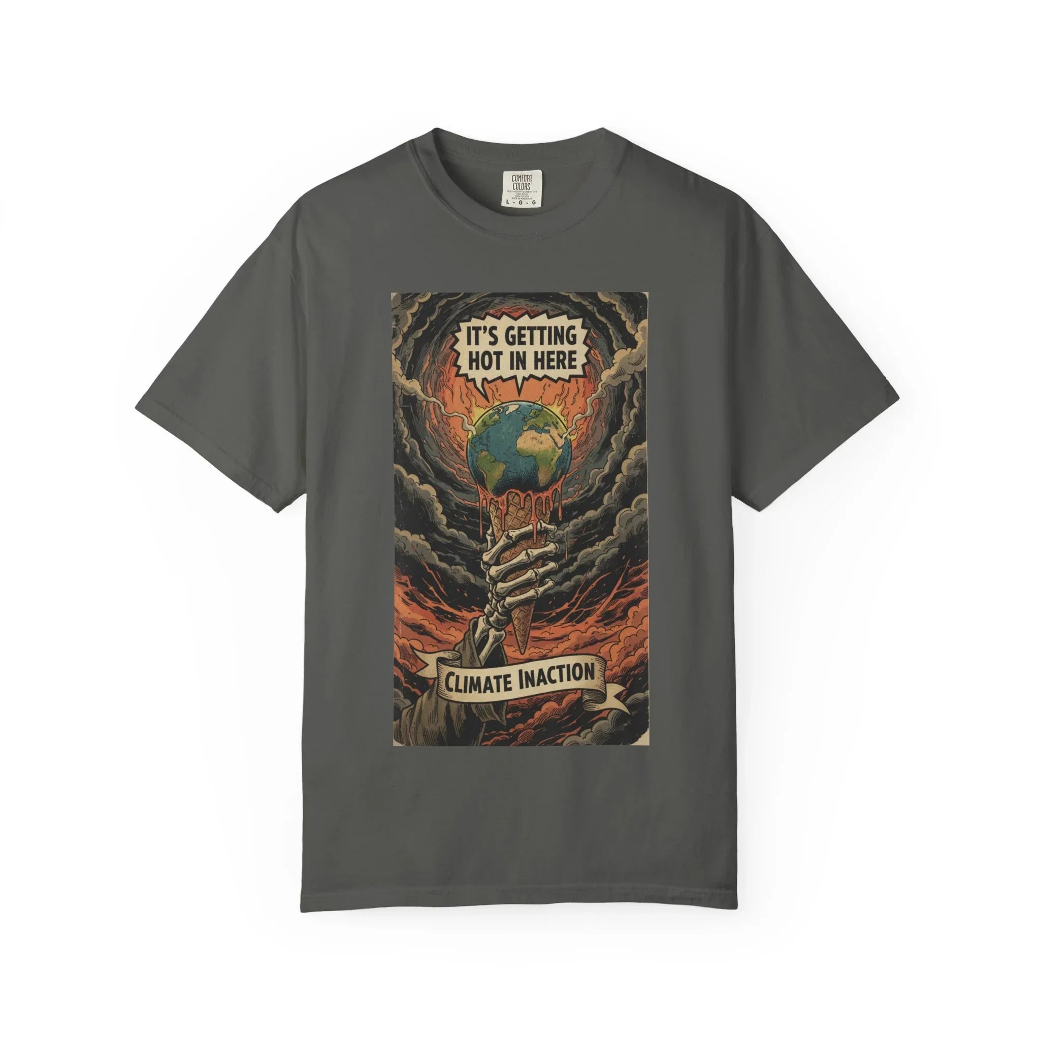 Climate Inaction Skeleton Melting Earth Shirt - Vintage Graphic Global Warming Activist Tee - Retro Aesthetic Sarcastic Eco-Friendly Gift - Heavyweight Garment-Dyed Unisex T-shirt Pepper