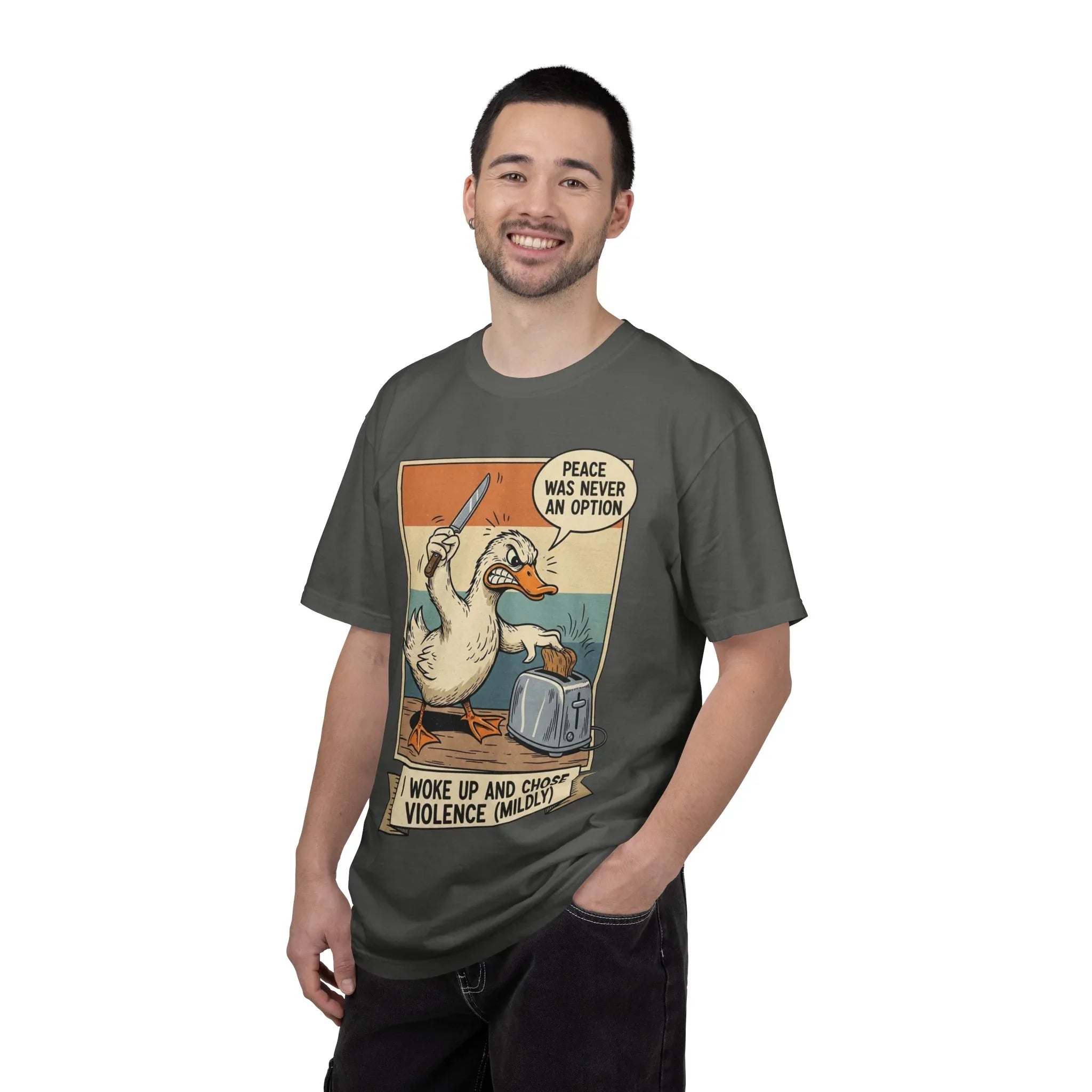Funny Duck Shirt Meme Peace Was Never An Option Retro Vintage Aesthetic Angry Bird Knife Graphic Tee Sarcastic Gift for Friend
