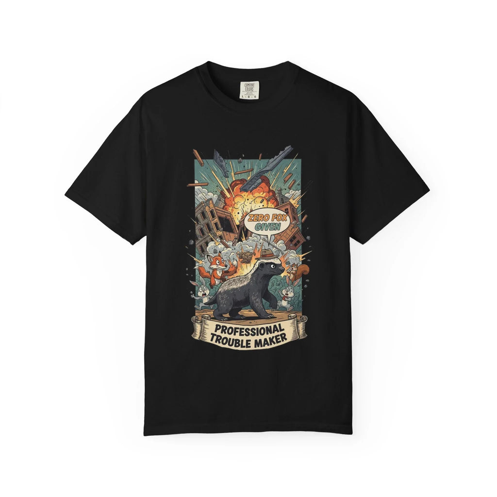 Funny Honey Badger Shirt - "Zero Fox Given" Hoodie - Professional Trouble Maker Tee - Retro Comic Style Graphic - Cool Animal Meme Gift for Sarcastic Men & Women Black