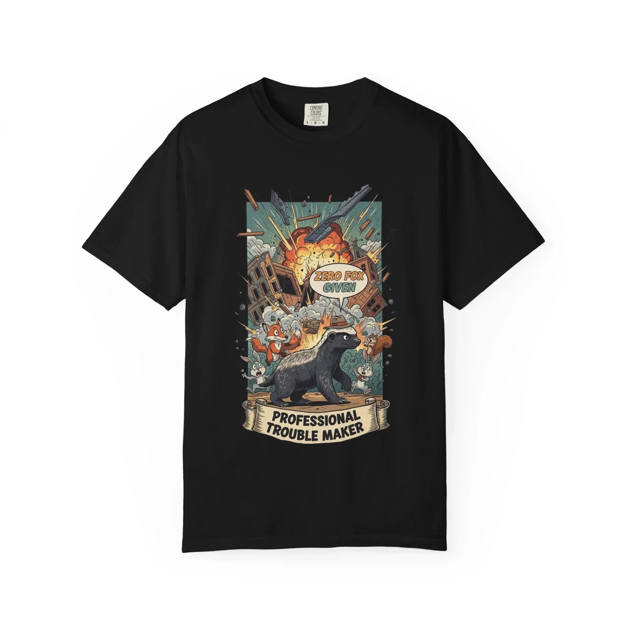Funny Honey Badger Shirt - "Zero Fox Given" Hoodie - Professional Trouble Maker Tee - Retro Comic Style Graphic - Cool Animal Meme Gift for Sarcastic Men & Women Black