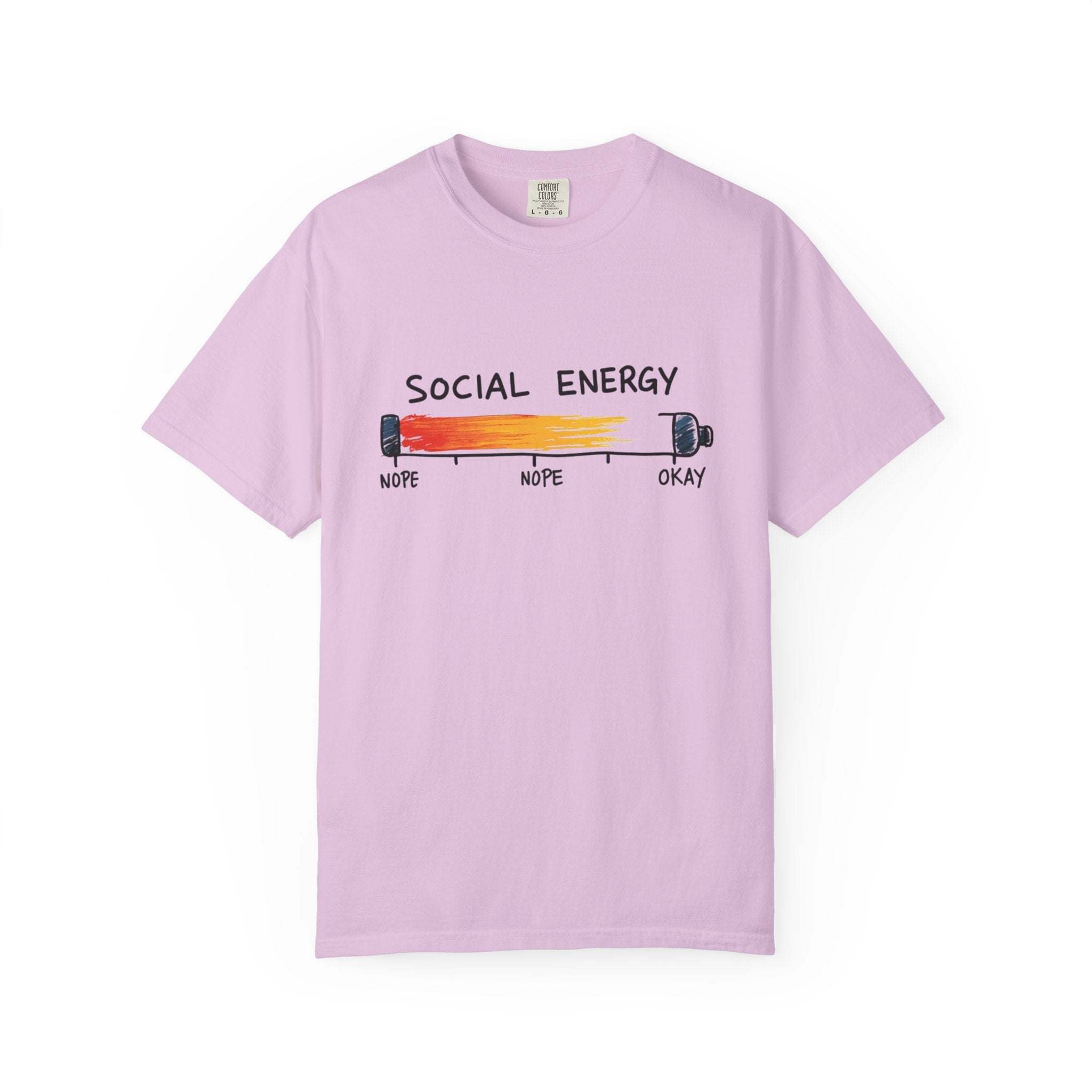 Social Energy Meter Shirt, Introvert Humor Tee, Social Battery Bar Chart T-Shirt, Funny Minimal Graphic, Nope to Okay Gift Orchid