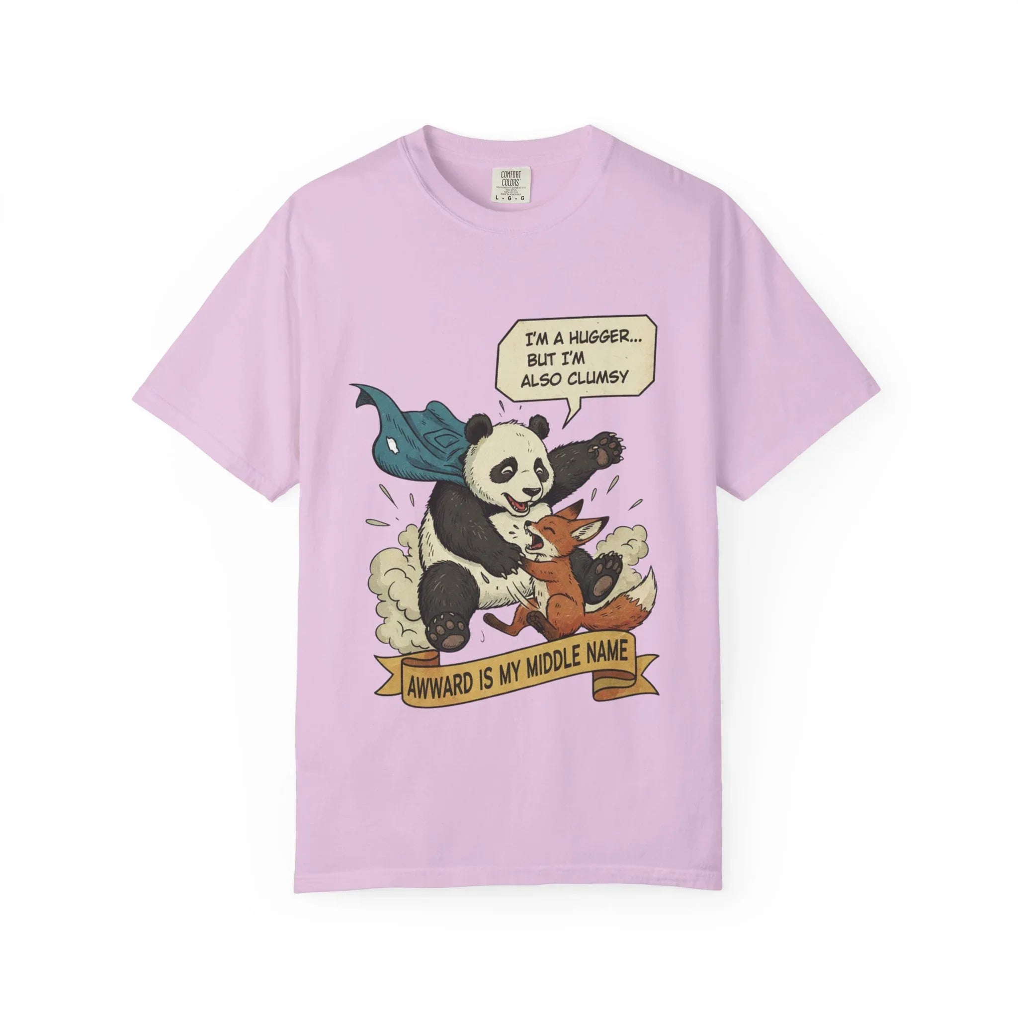 Funny Panda Shirt - Clumsy Fox Tee - Vintage Comic Style "Awward" Gift - Socially Awkward Friendship T-Shirt - Retro Cartoon Graphic Tee Orchid
