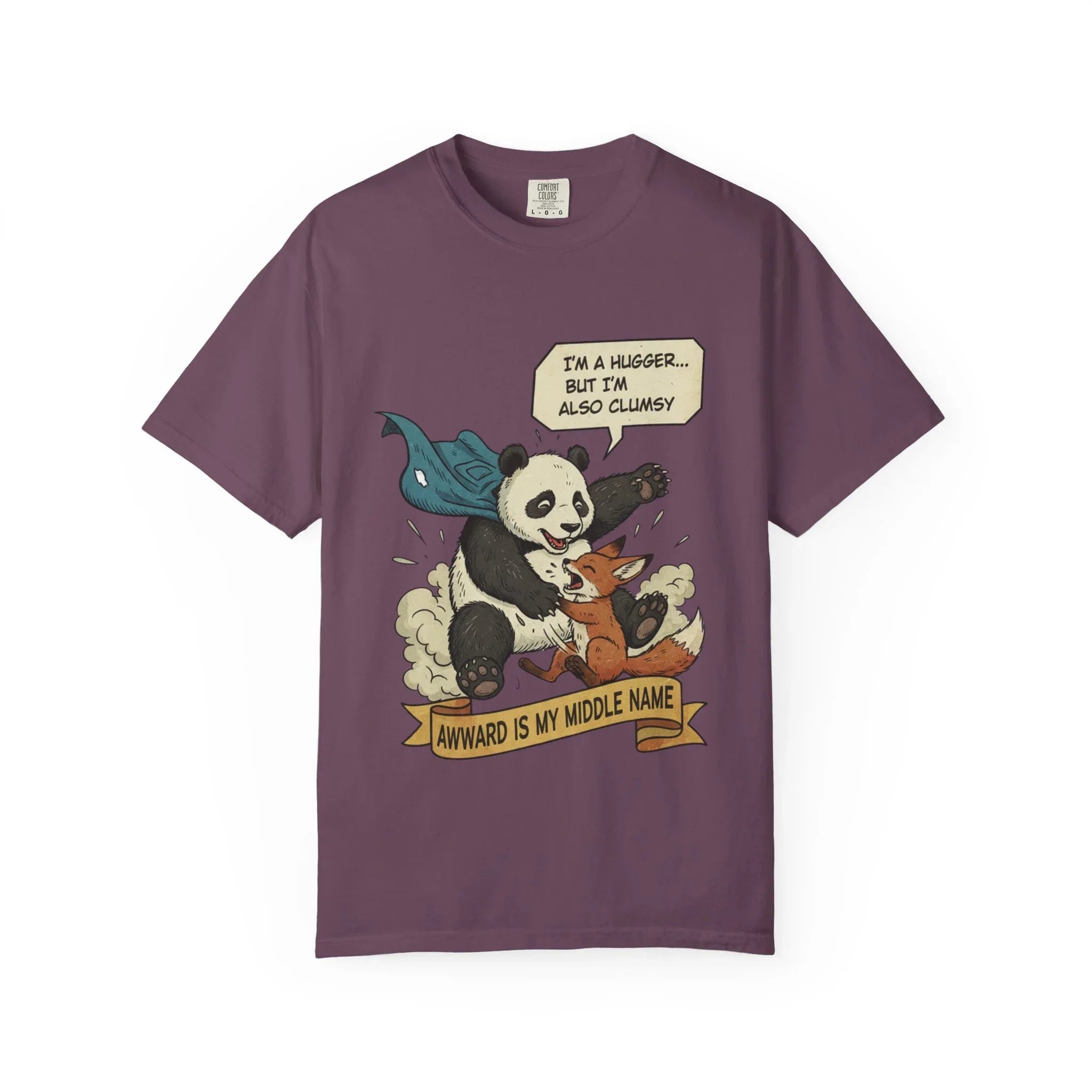 Funny Panda Shirt - Clumsy Fox Tee - Vintage Comic Style "Awward" Gift - Socially Awkward Friendship T-Shirt - Retro Cartoon Graphic Tee Berry M