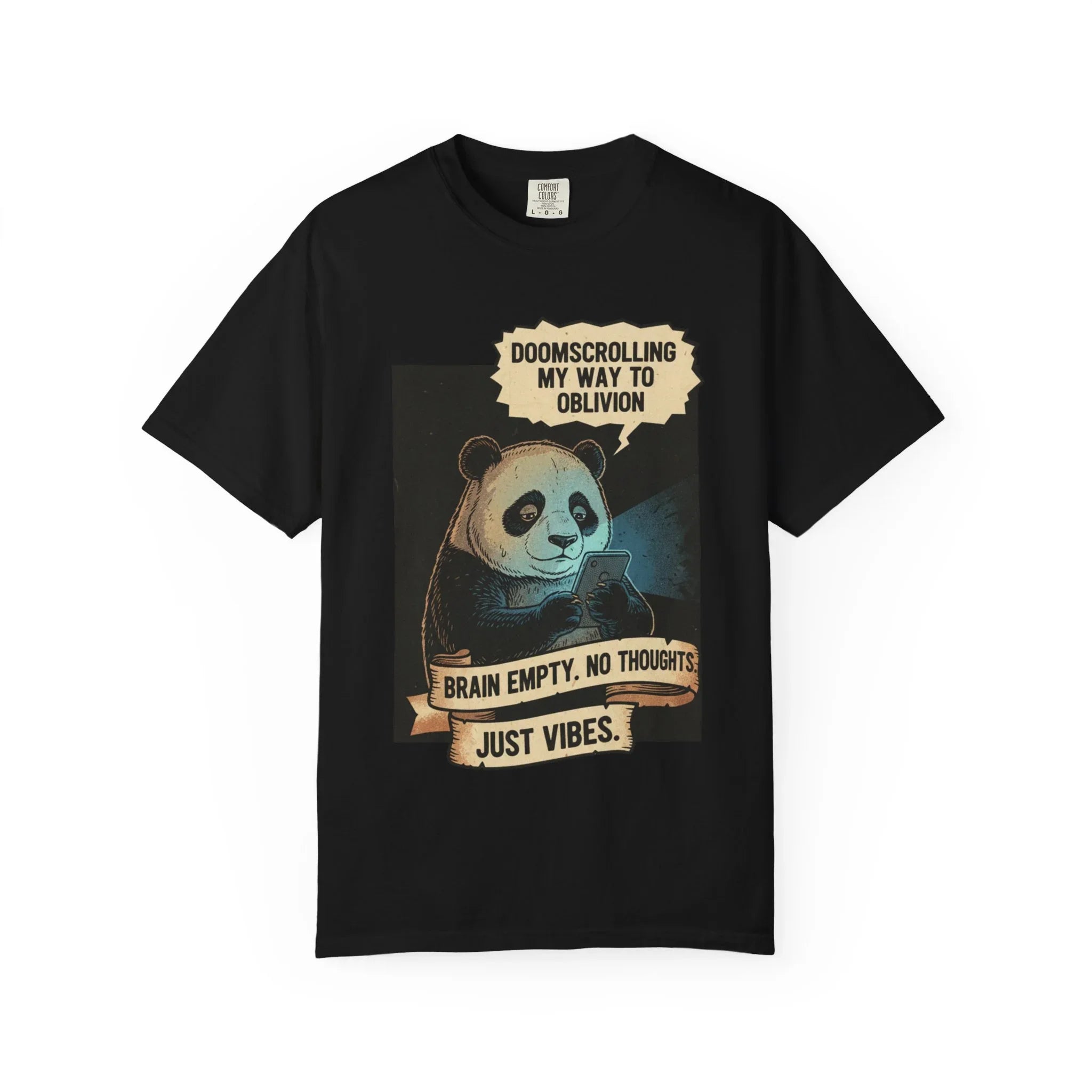 Funny Panda Doomscrolling Shirt Brain Empty No Thoughts Just Vibes Tee Retro Vintage Aesthetic Tshirt Relatable Meme Gift for Introverts Black
