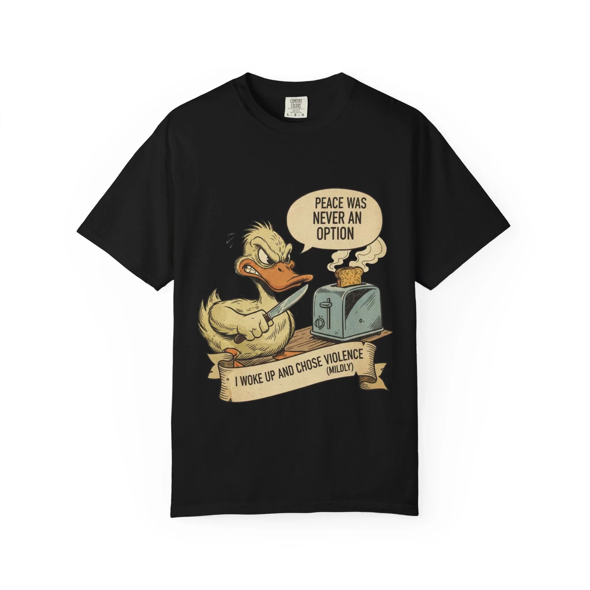 Funny Angry Duck Shirt - "I Woke Up and Chose Violence (Mildly)" Tee - Peace Was Never An Option Shirt - Sarcastic Meme Gift - Retro Comic Style Graphic T-Shirt Black