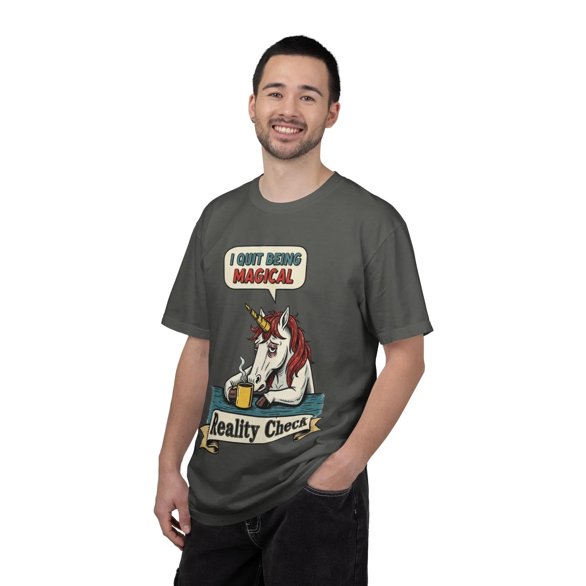 Funny Unicorn Shirt - "I Quit Being Magical" Vintage Graphic Tee - Sarcastic Coffee Lover Gift - Burnout T-Shirt - Reality Check Adulting Humor Top