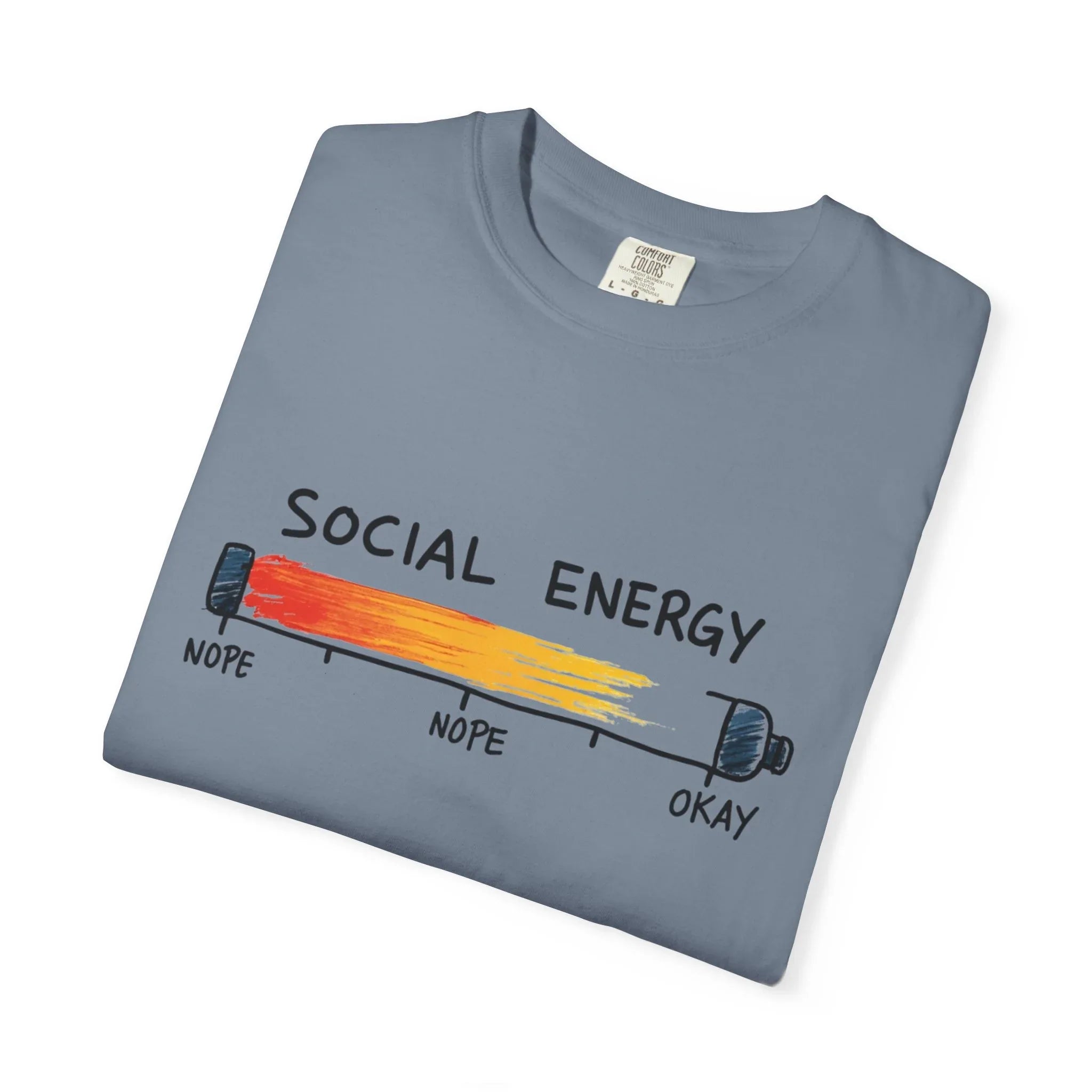 Social Energy Meter Shirt, Introvert Humor Tee, Social Battery Bar Chart T-Shirt, Funny Minimal Graphic, Nope to Okay Gift Blue Jean