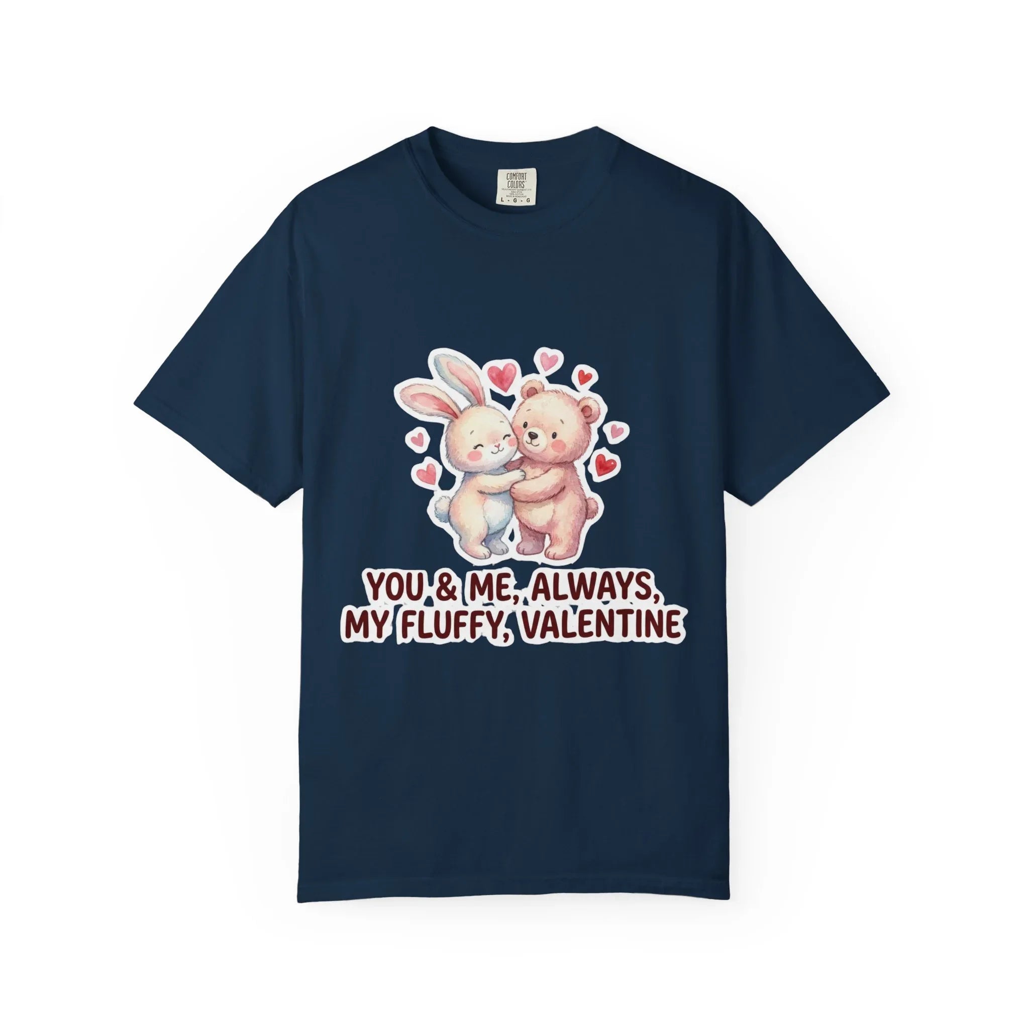 Fluffy Valentine Bunny and Bear T Shirt Cute Retro Valentine Gift Cozy Soft Cotton Vintage Aesthetic Top Romantic Couple Gift Idea True Navy
