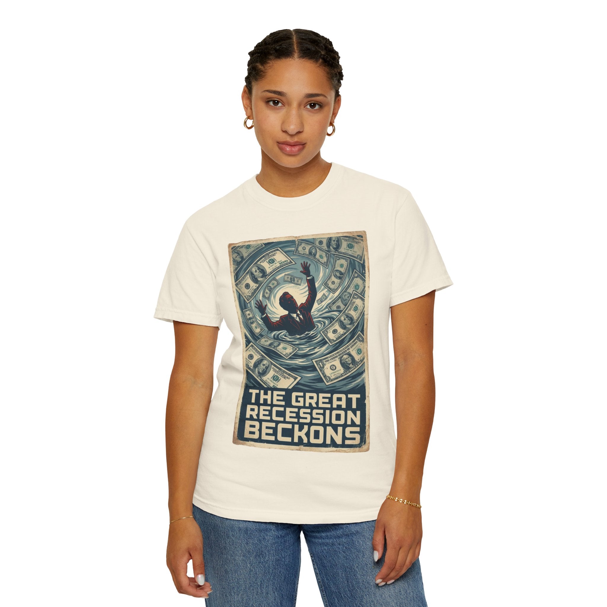 💰The Great Recession Beckons T-Shirt - Vintage Retro Propaganda Art - Economic Satire Tee - Distressed Financial Crisis Shirt - Aesthetic Streetwear