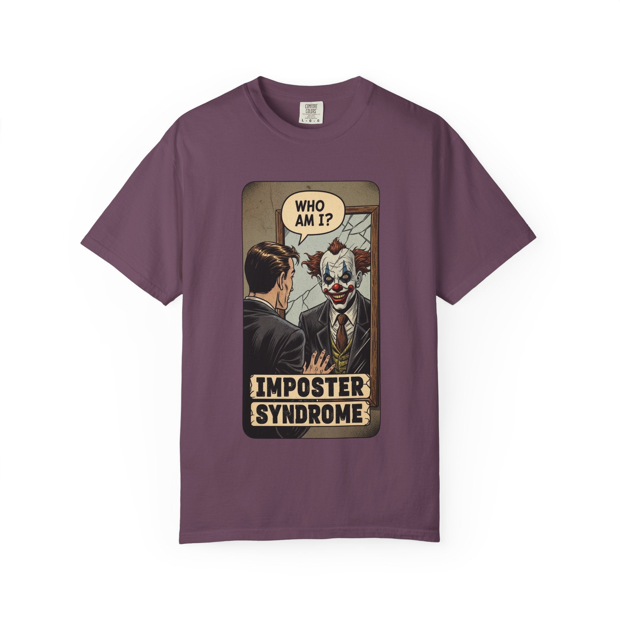 Imposter Syndrome Shirt Vintage Clown Mirror Tee Funny Mental Health Graphic T-Shirt Sarcastic Retro Who Am I Top Corporate Humor Gift Berry