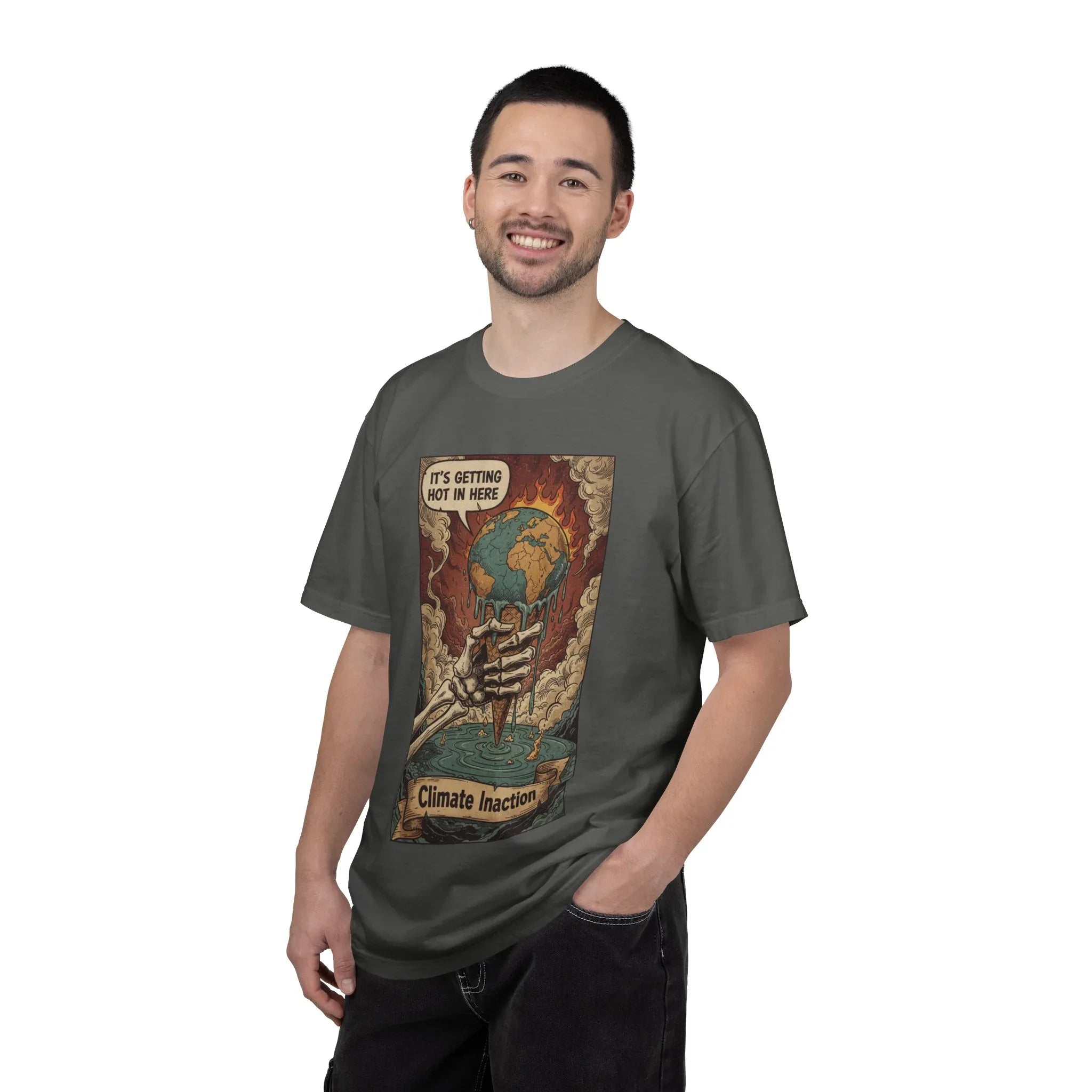 Climate Inaction Melting Earth Shirt - Global Warming Satire Tee - Skeleton Hand Vintage Graphic - Environmental Activist Gift - Retro Distressed Planet Earth T-Shirt