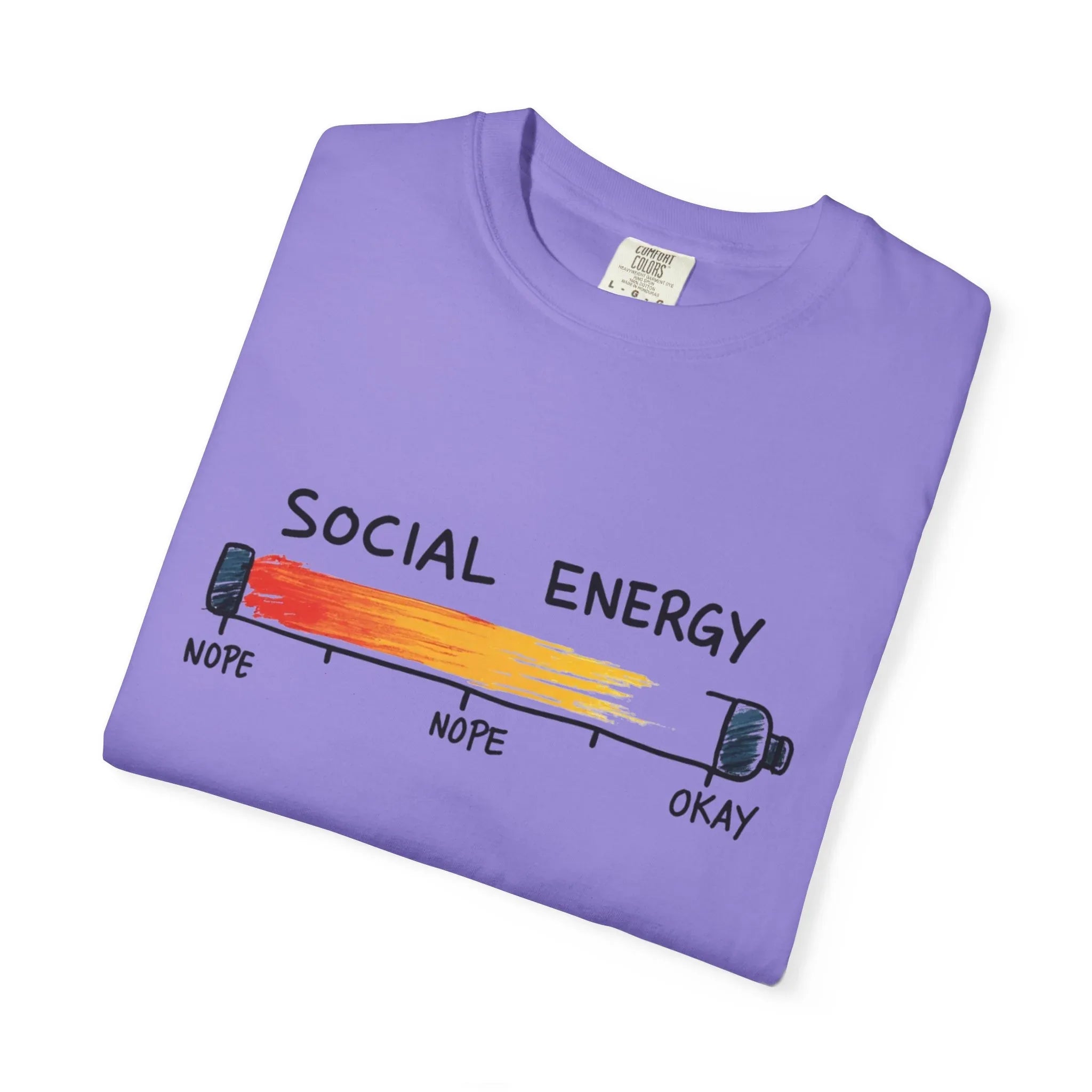Social Energy Meter Shirt, Introvert Humor Tee, Social Battery Bar Chart T-Shirt, Funny Minimal Graphic, Nope to Okay Gift Violet