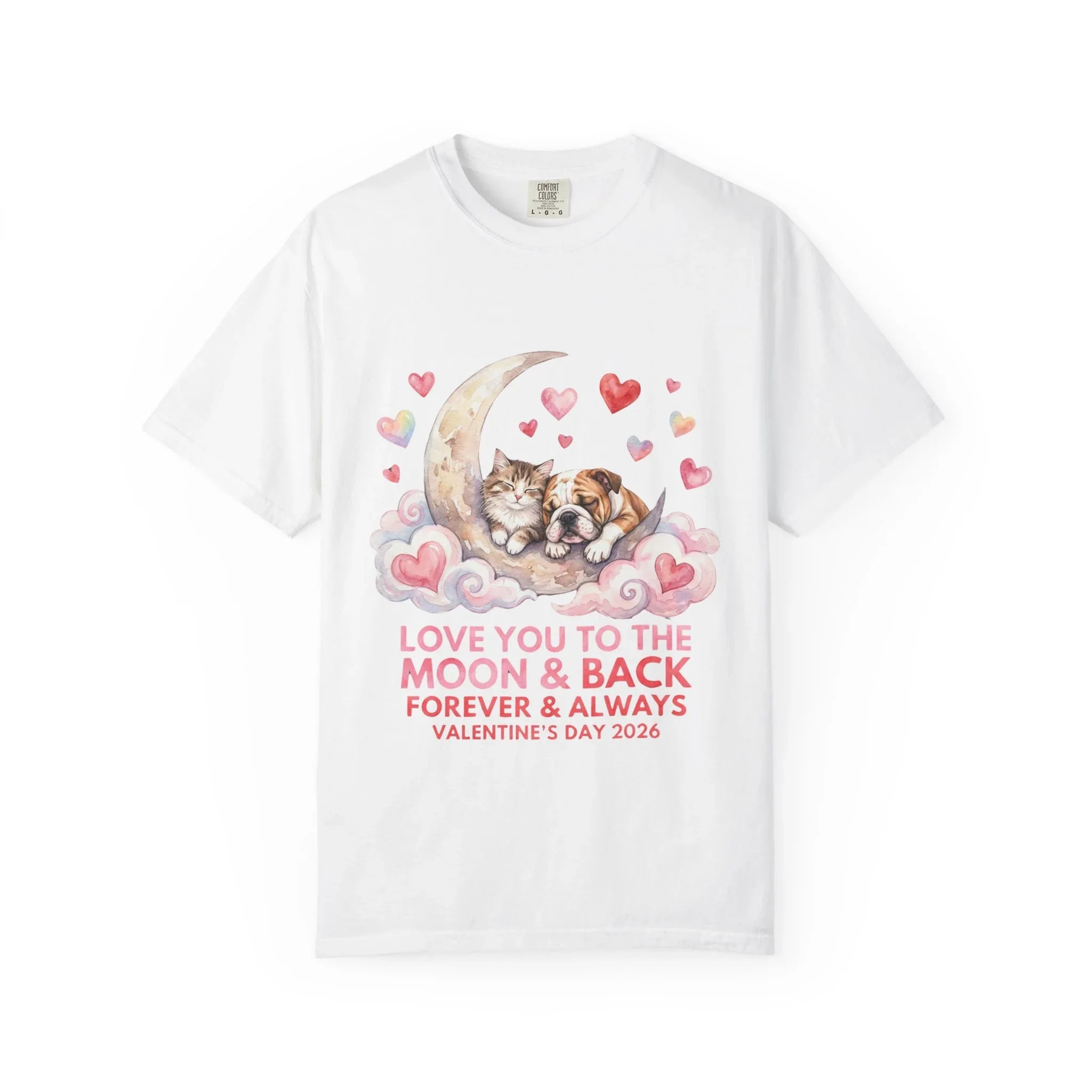 Love You to the Moon and Back Cats T Shirt Cute Kittens Crescent Moon Hearts Watercolor Cozy Vintage Aesthetic Gift Cat Lovers Valentine Tee