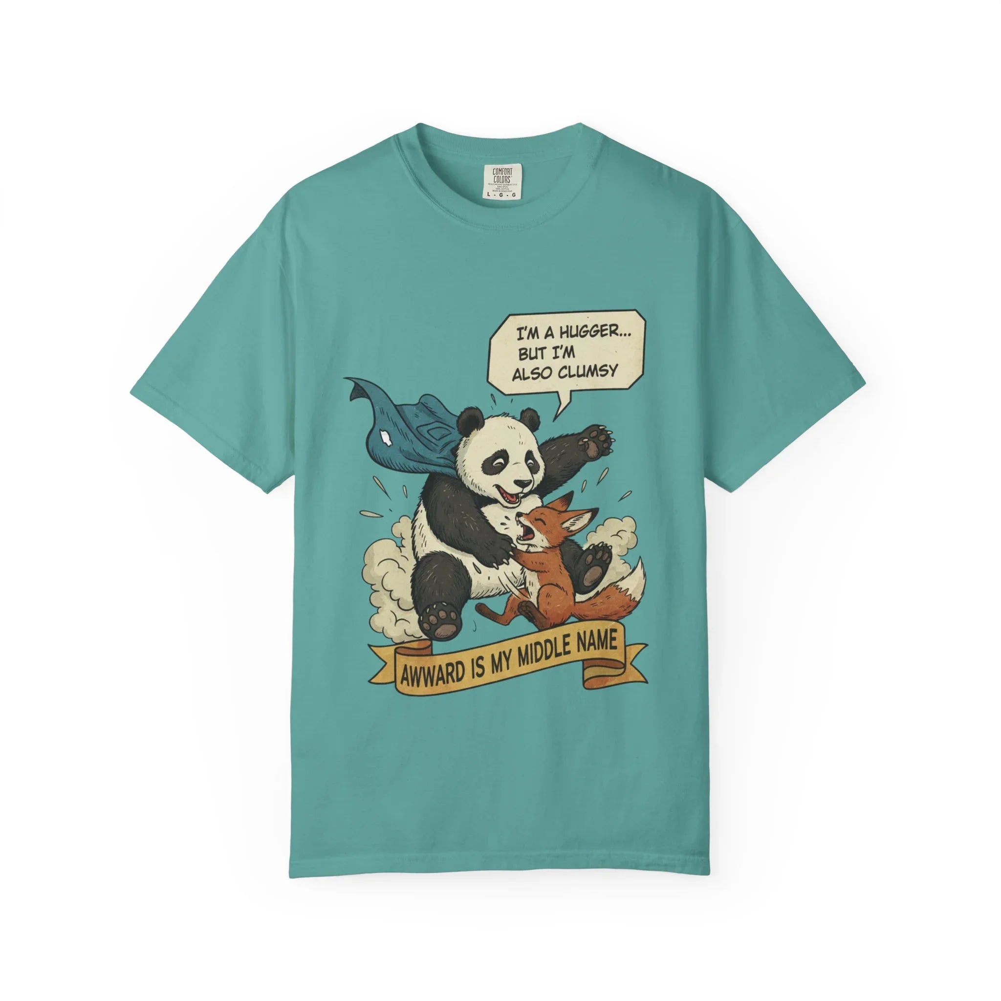 Funny Panda Shirt - Clumsy Fox Tee - Vintage Comic Style "Awward" Gift - Socially Awkward Friendship T-Shirt - Retro Cartoon Graphic Tee Seafoam