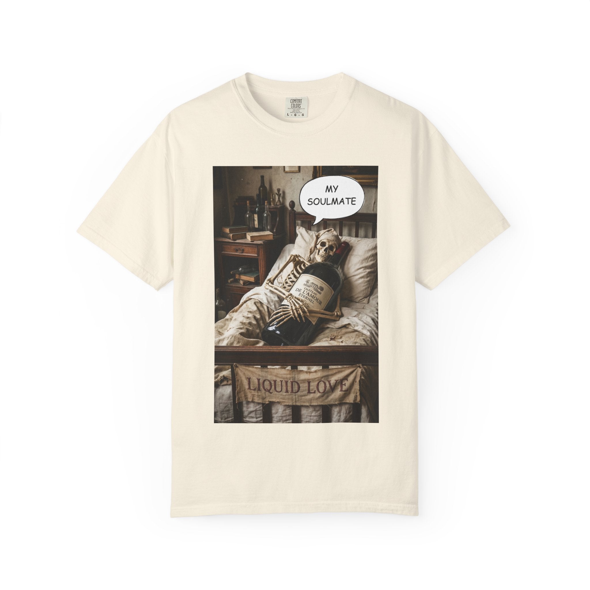 My Soulmate Liquid Love T-Shirt - Funny Wine Skeleton Shirt - Sarcastic Alcohol Pun Tee - Vintage Wine Lover Gift - Aesthetic Skeleton Graphic Ivory