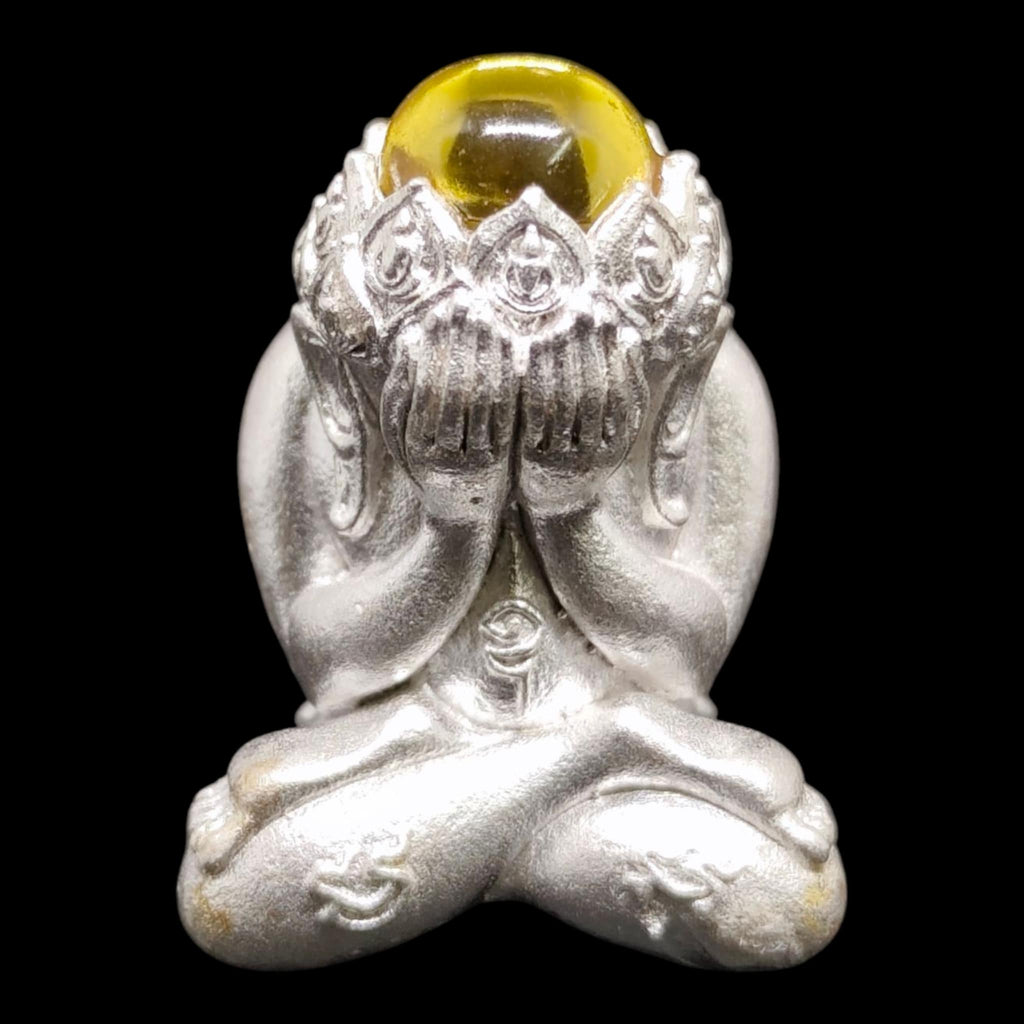 Phra Pidta Manee Montra Amulet – Supreme Spiritual Blessing & Fortune, Sattasil Silver, Topaz Gem Crown, Blessed by Luang Pu Boonma, Wat Khao Kaew Thong, Prachinburi, 2024, Original Box