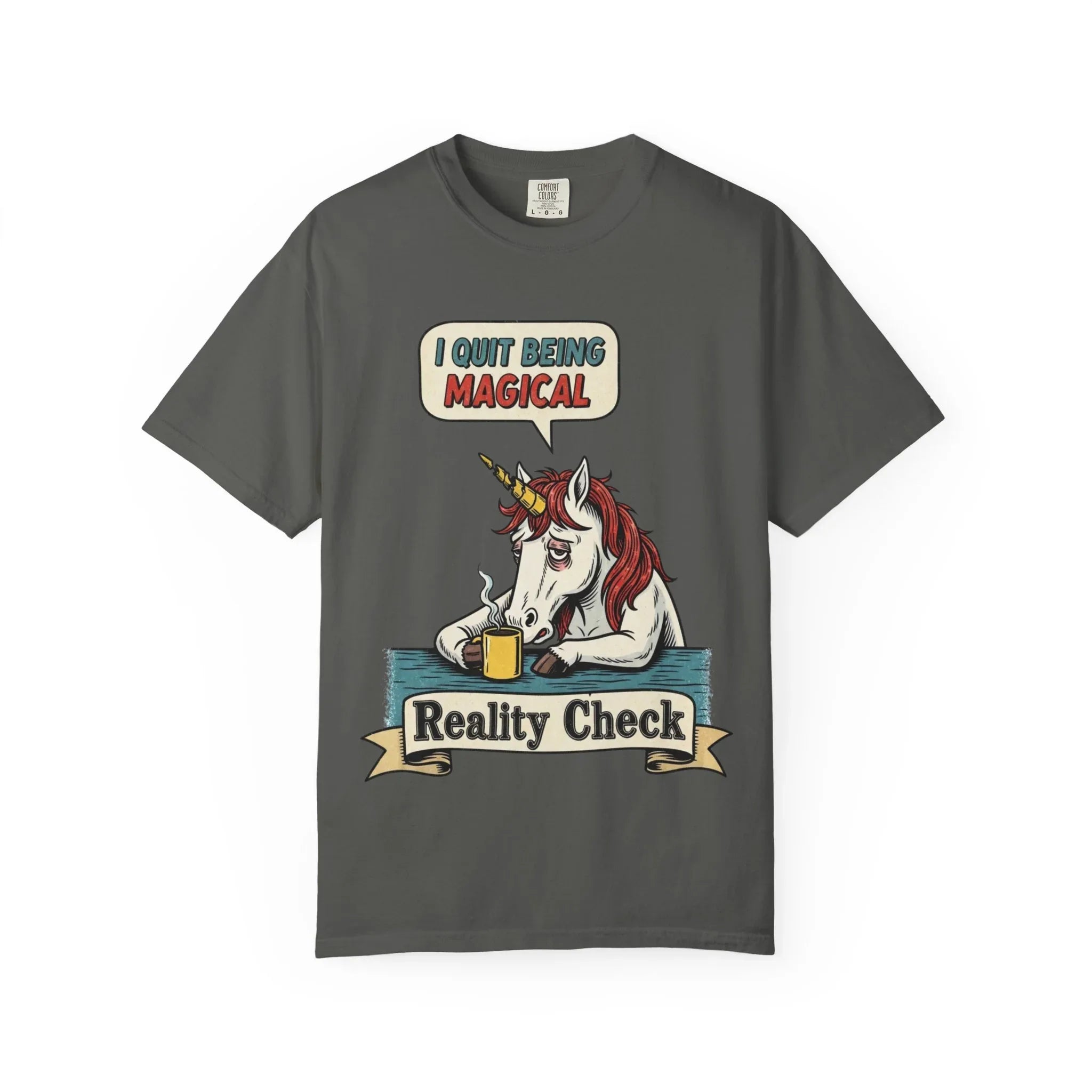 Funny Unicorn Shirt - "I Quit Being Magical" Vintage Graphic Tee - Sarcastic Coffee Lover Gift - Burnout T-Shirt - Reality Check Adulting Humor Top Pepper