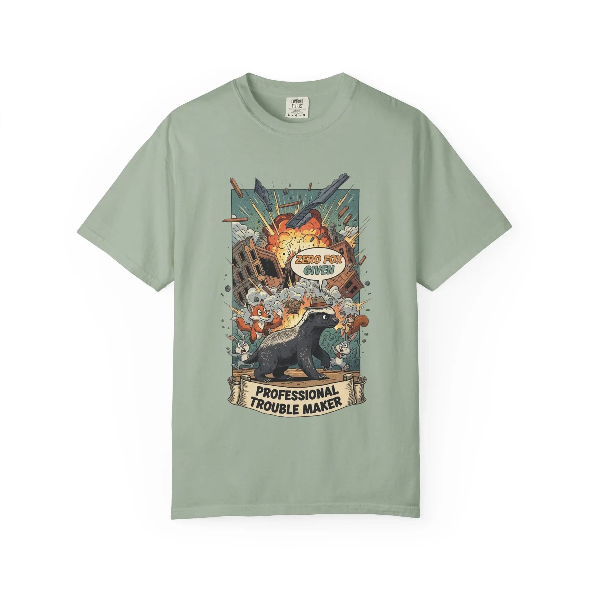 Funny Honey Badger Shirt - "Zero Fox Given" Hoodie - Professional Trouble Maker Tee - Retro Comic Style Graphic - Cool Animal Meme Gift for Sarcastic Men & Women Bay