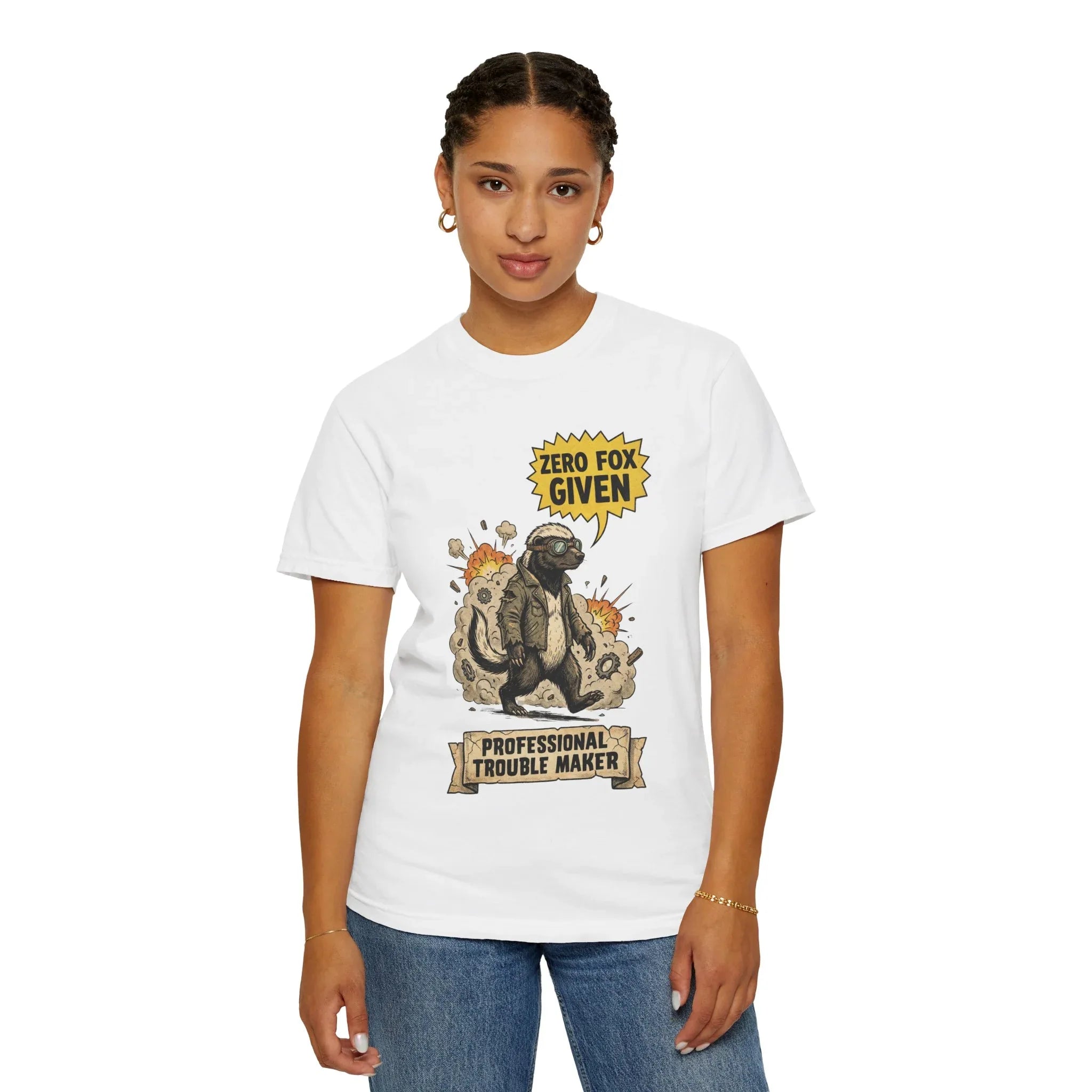 Honey Badger Shirt - "Zero Fox Given" T-Shirt - Professional Trouble Maker - Funny Animal Tee - Vintage Biker Gift - Sarcastic Graphic Top for Rebels