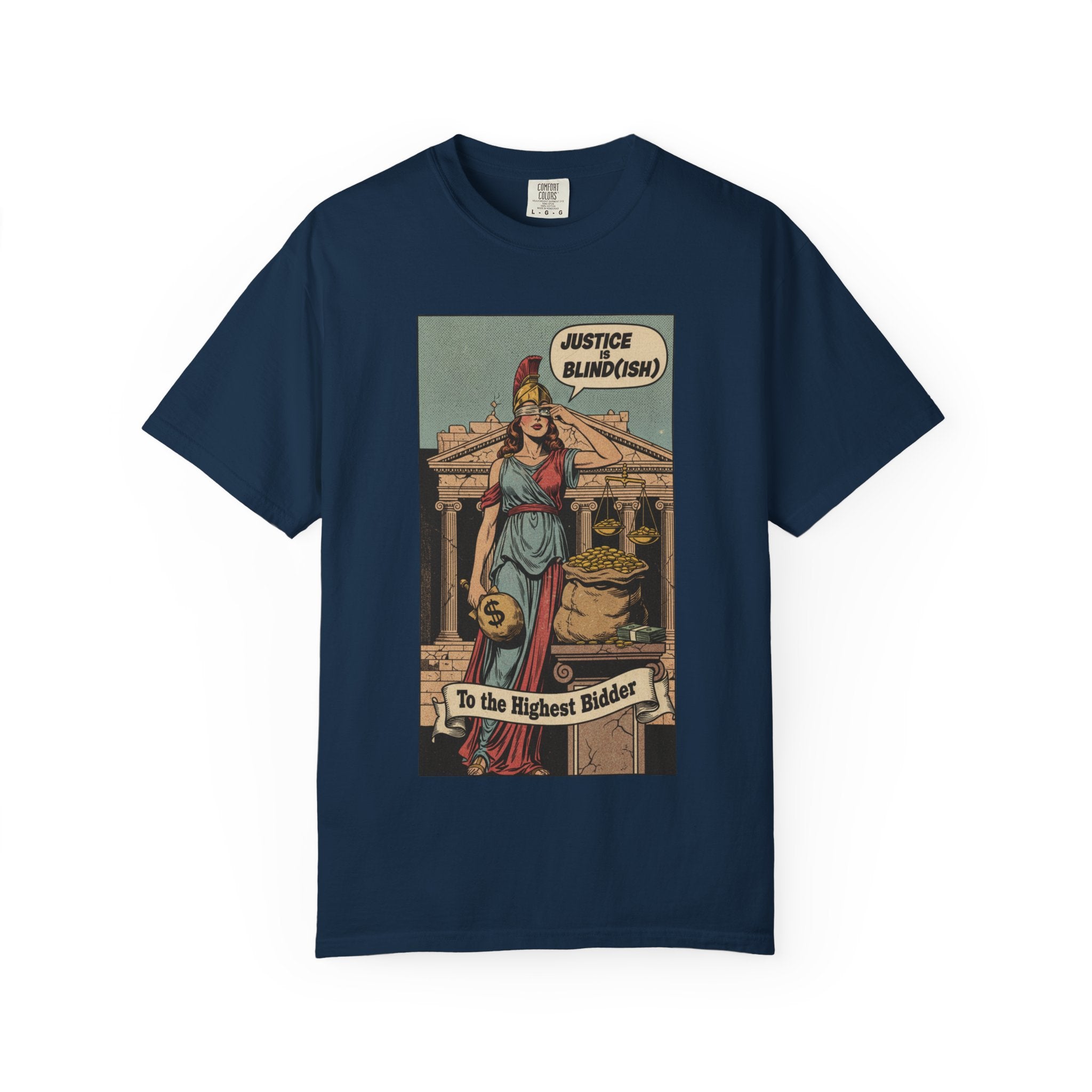 Vintage Satirical T-Shirt | Political Theater & System is Rigged Retro Tee | Sarcastic Dark Humor Shirt | Unisex Premium Cotton Graphic Tee True Navy