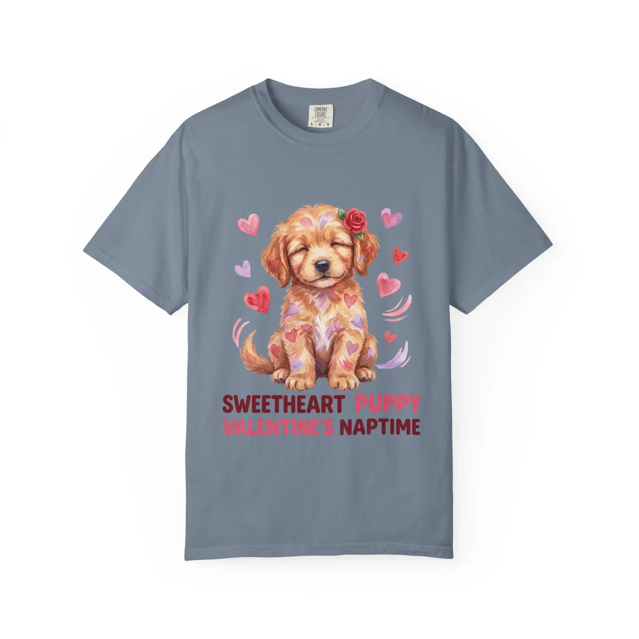 Sweetheart Puppy Valentines Naptime T Shirt Cute Watercolor Dog Art Cozy Vintage Aesthetic Gift for Dog Lovers Soft Cotton Retro Valentines Blue Jean