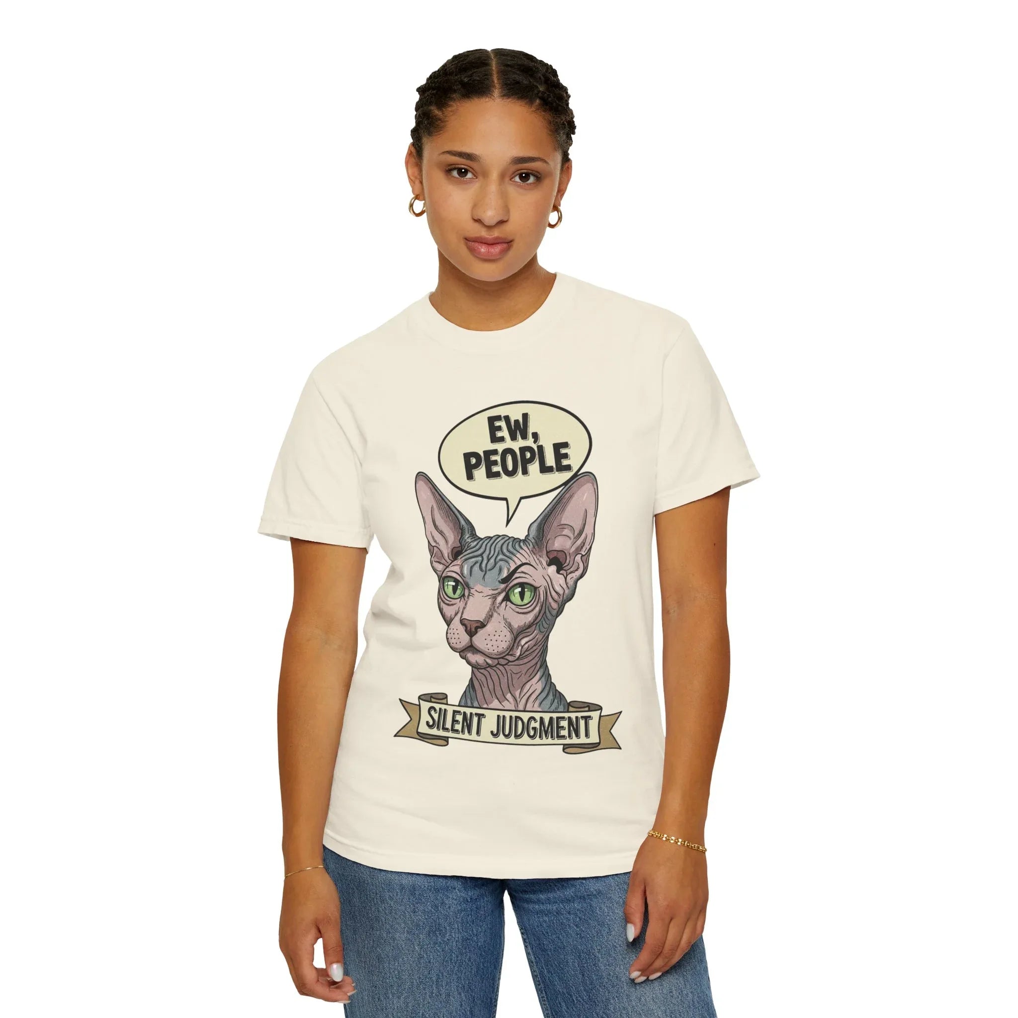 Funny Sphynx Cat Shirt - "Ew, People" Hoodie - Sarcastic Introvert Gift - Hairless Cat Tee - Silent Judgment Graphic Shirt - Grunge Style Cat Lover Top