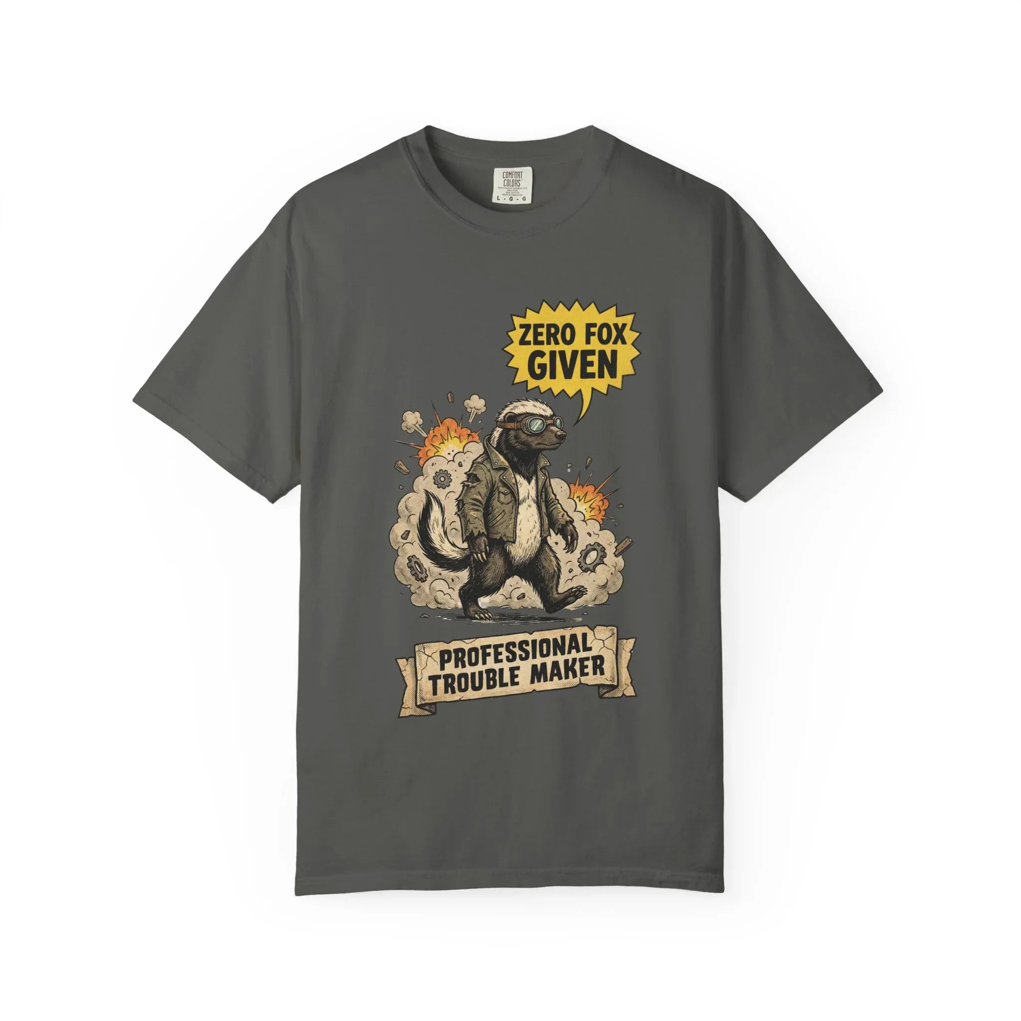 Honey Badger Shirt - "Zero Fox Given" T-Shirt - Professional Trouble Maker - Funny Animal Tee - Vintage Biker Gift - Sarcastic Graphic Top for Rebels Pepper