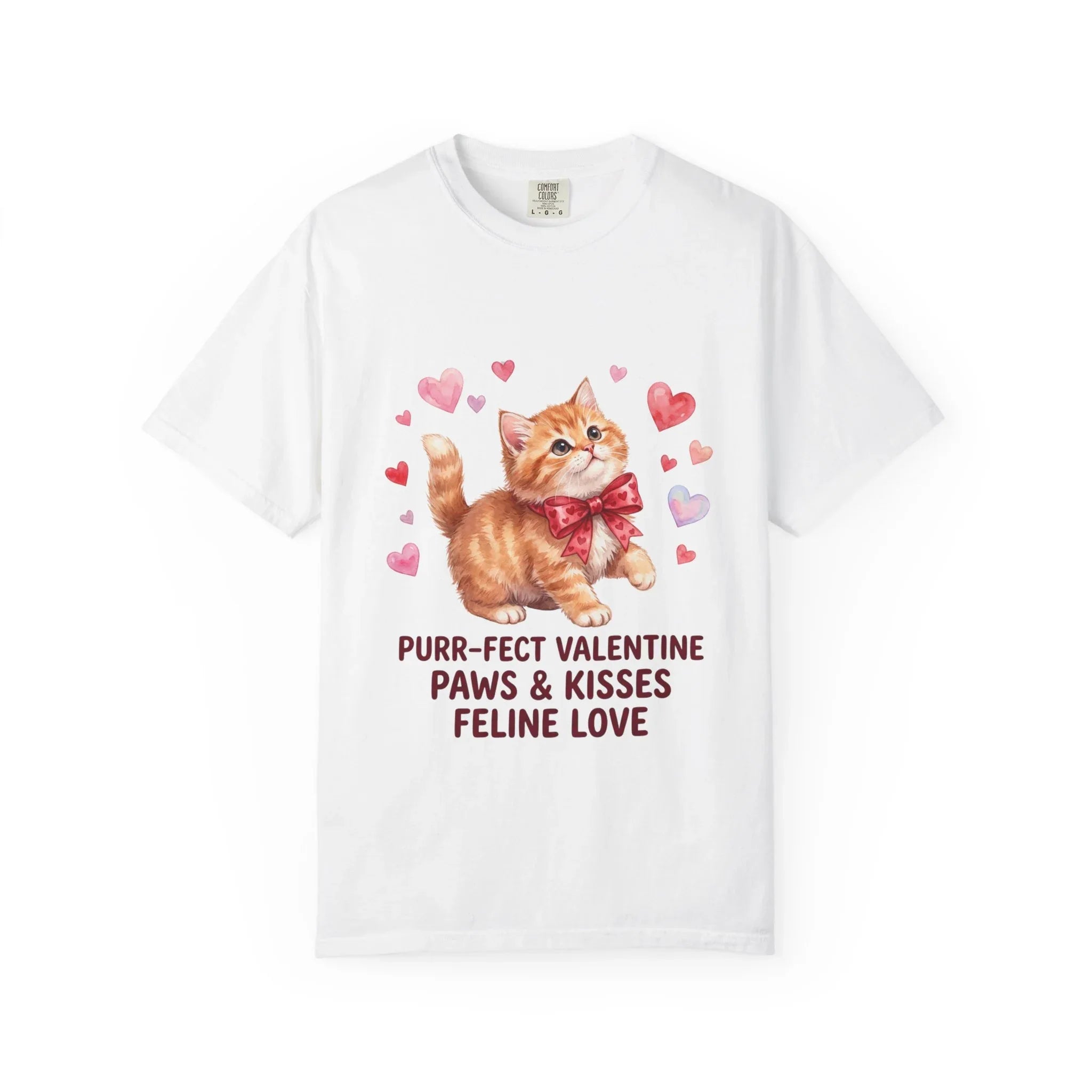Purrfect Valentine Cat Paws Kisses T Shirt Cute Ginger Kitten Hearts Watercolor Cozy Vintage Aesthetic Gift Cat Lovers Soft Cotton Romantic