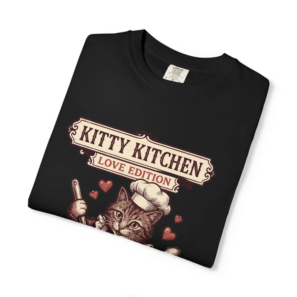 Kitty Kitchen Love T-Shirt | Vintage Cat Chef Whisking You Were Here Graphic Tee
